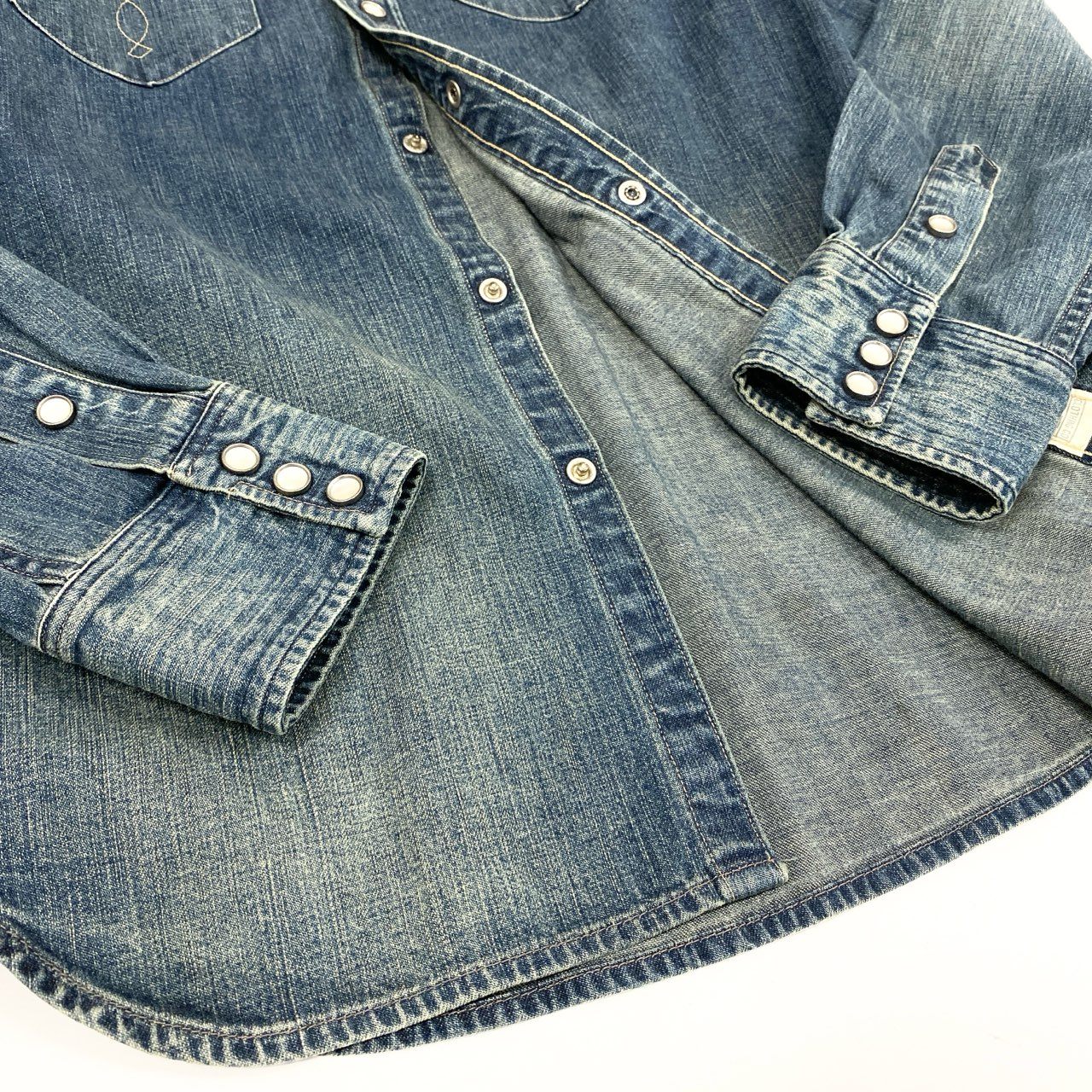 55h28 《美品》RALPH LAUREN RRL ラルフローレン ダブルアールエル 長袖シャツ デニムシャツ ウエスタンシャツ ロングスリーブ Sサイズ インディゴ メンズ 男性用k02i