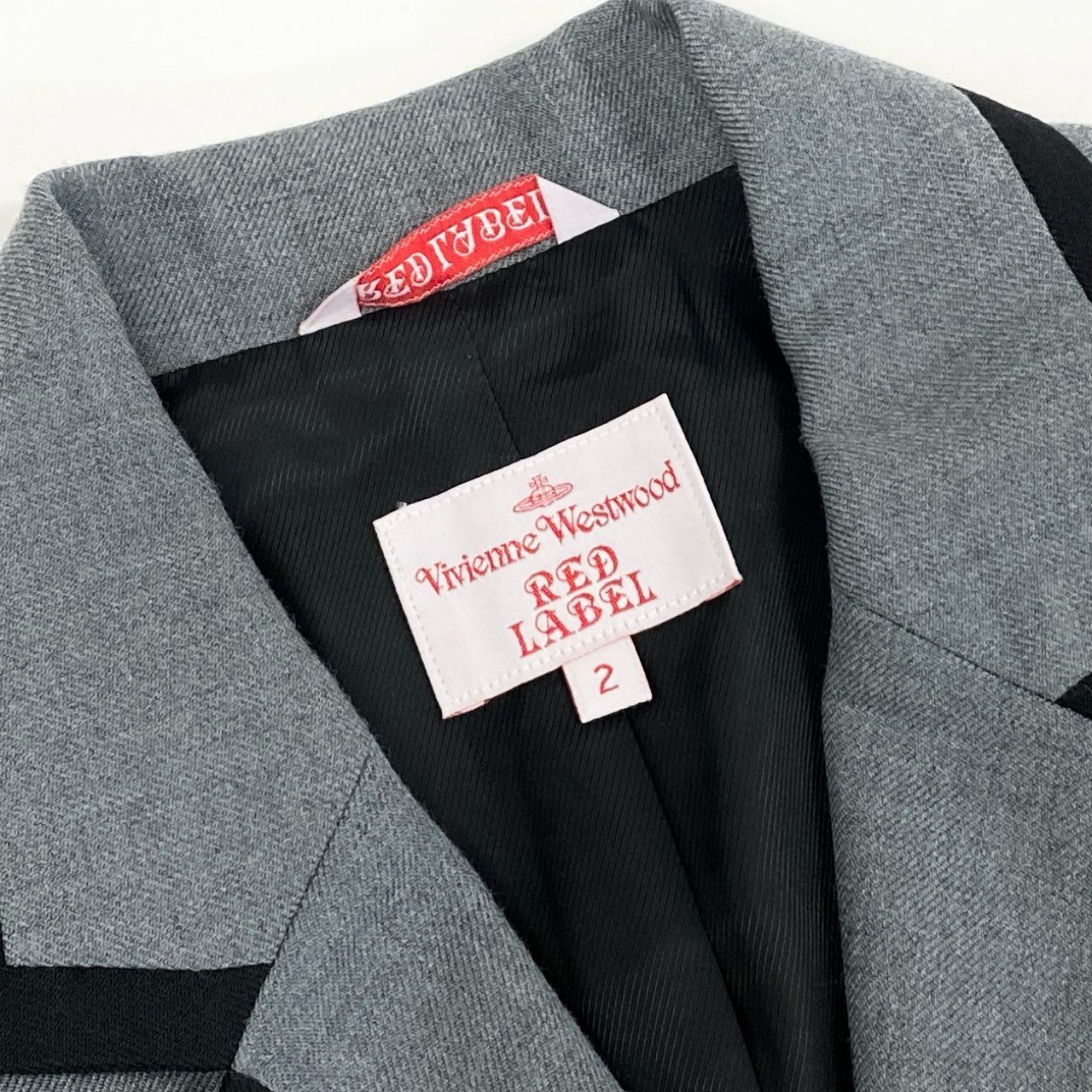 11f12 Vivienne Westwood RED LABEL ヴィヴィアンウエストウッド レッドレーベル テーラードジャケット ブレザー オーブ金ボタン ワッペン パイピング サイズ2 グレー ウール100 レディース 女性用