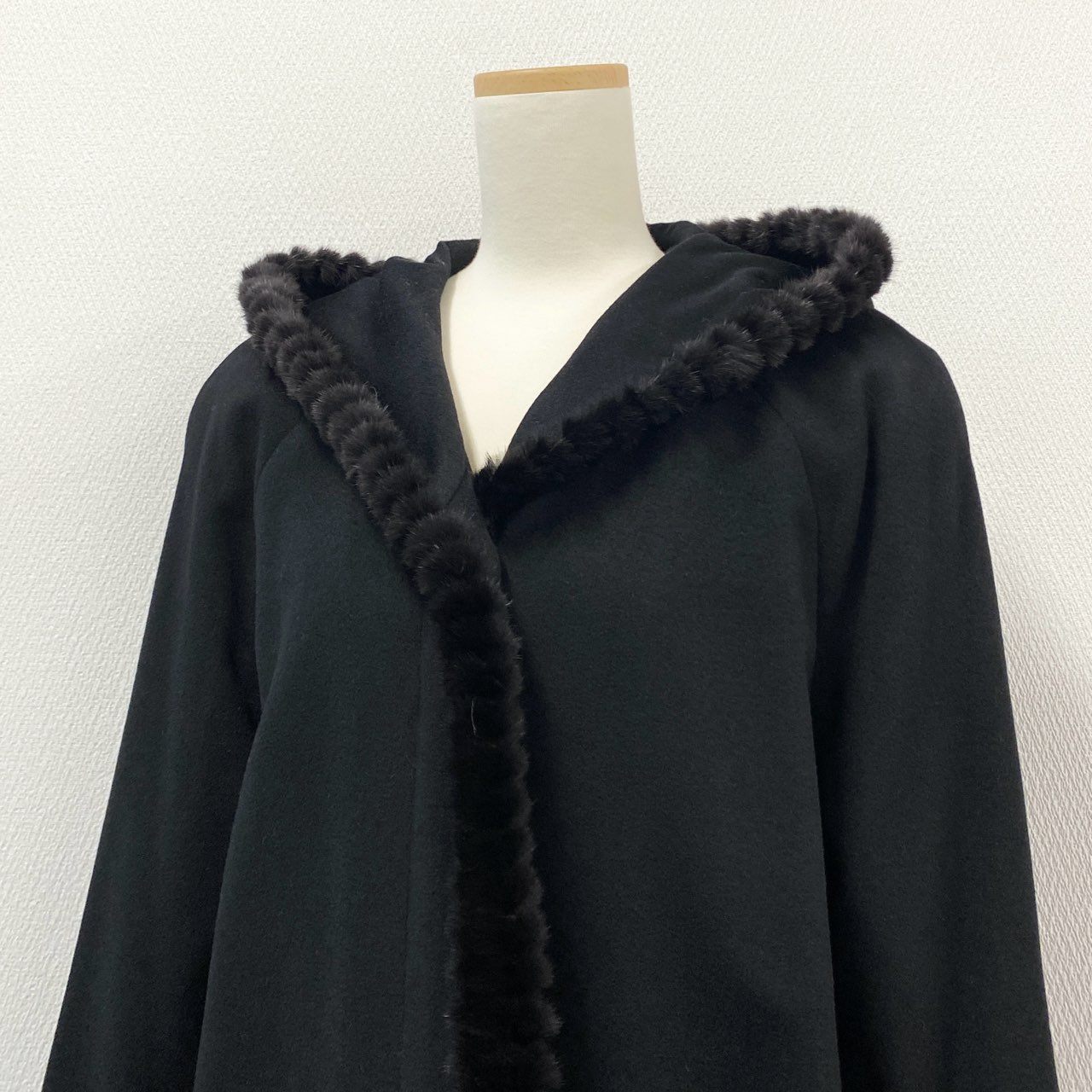 63i12 《美品》 PURE CASHMERE MINK FUR COAT ミンクファー ピュアカシミヤ コート M ブラック 本毛皮 女性服t18r