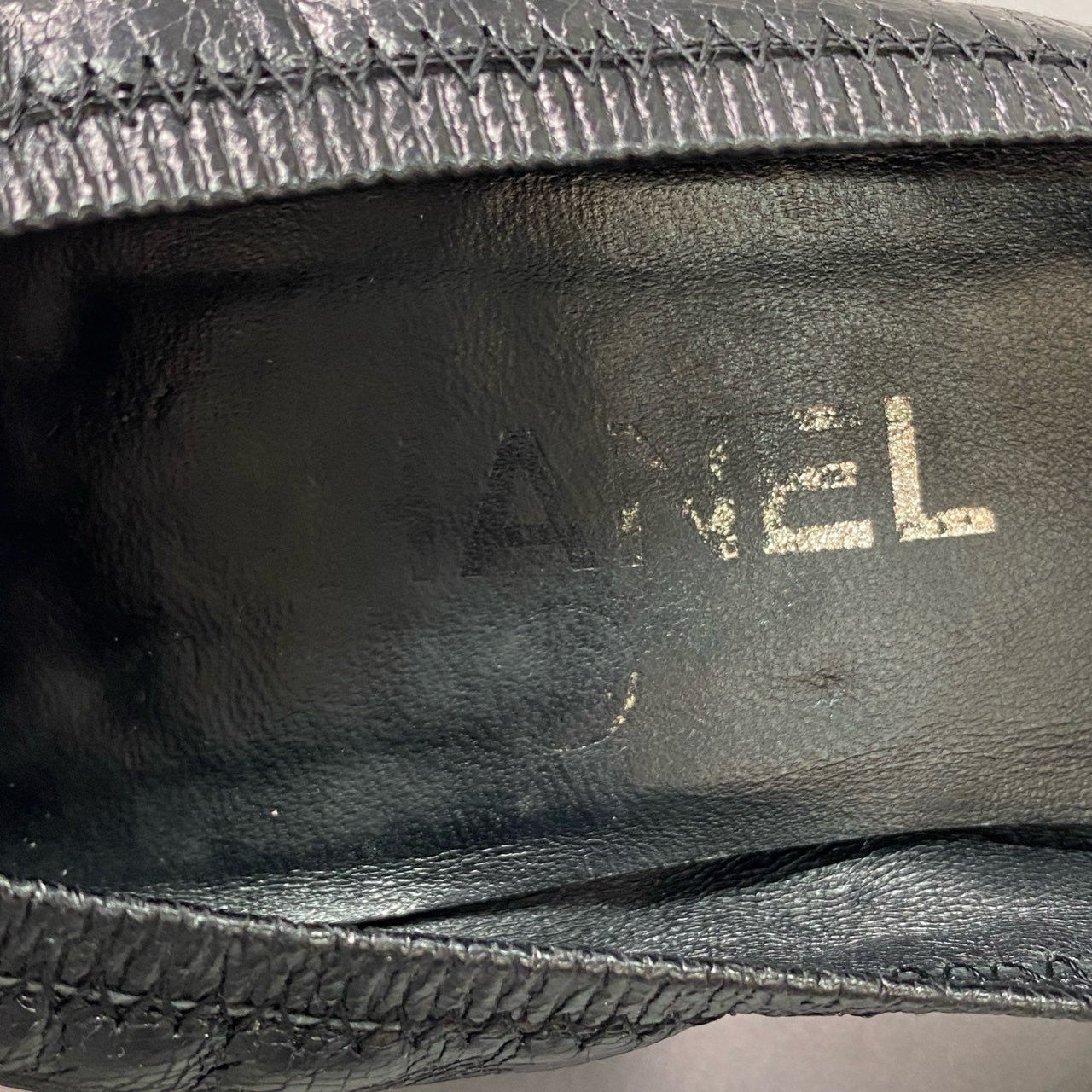 3d14 CHANEL シャネル サイドココマーク ヒールバレエシューズ 36C ブラック クラックレザー パンプス イタリア製
