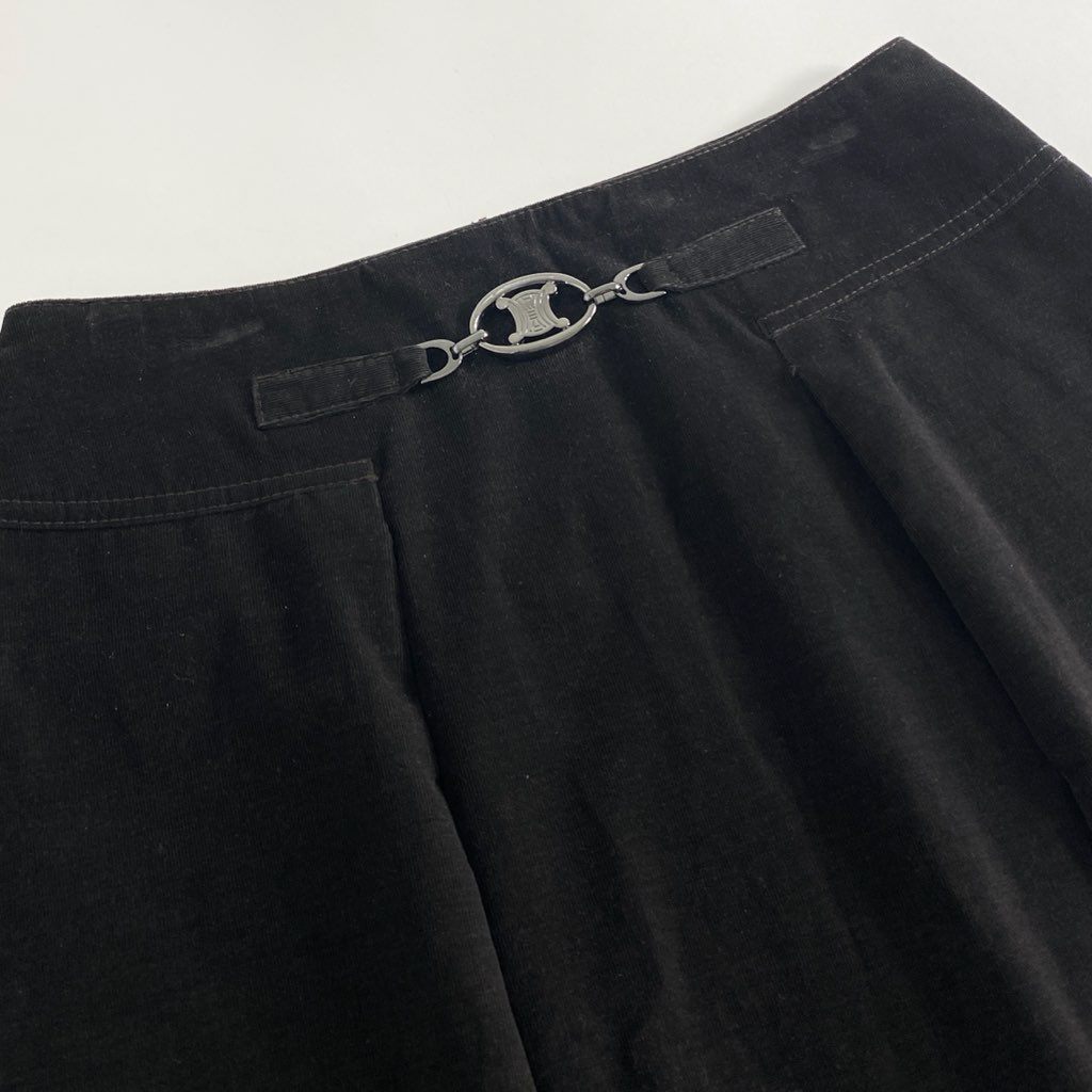 12d5 CELINE セリーヌ トリオンフ 膝丈スカート ボトムス 金具 バックジップ 40 ダークブラウン コットン コーデュロイ レディース ポルトガル製