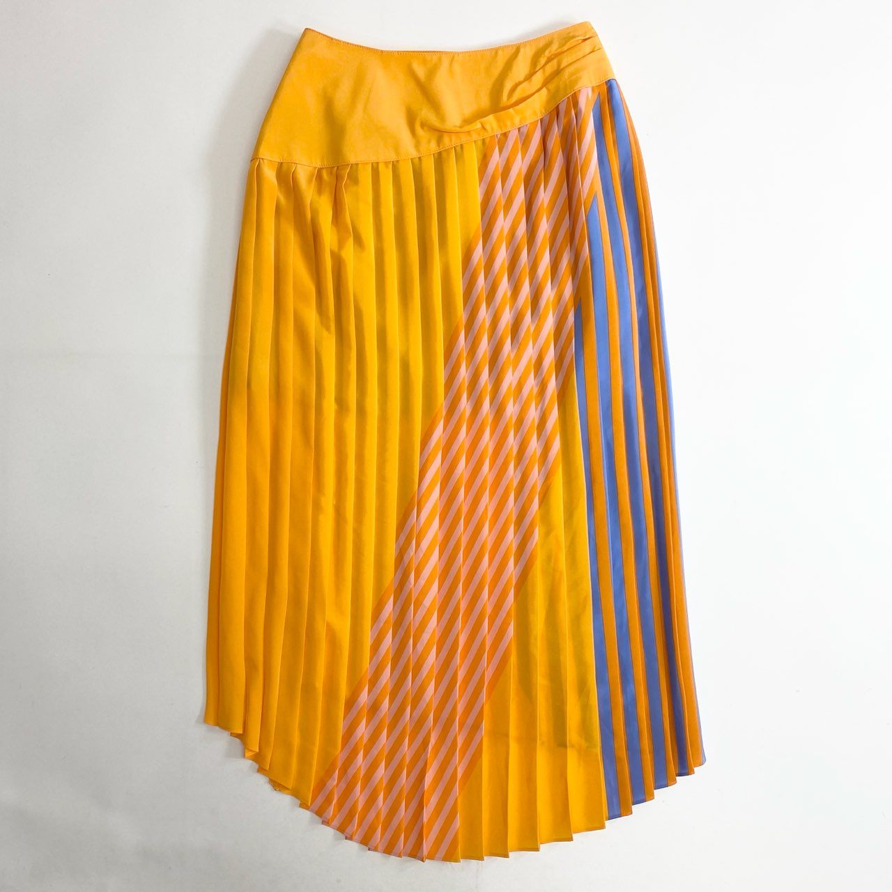 5c24 《未使用》 AKIRA NAKA アキラナカ PLEATS SKIRT プリーツスカート 1 オレンジ ストライプ 日本製 タグ付き 夏