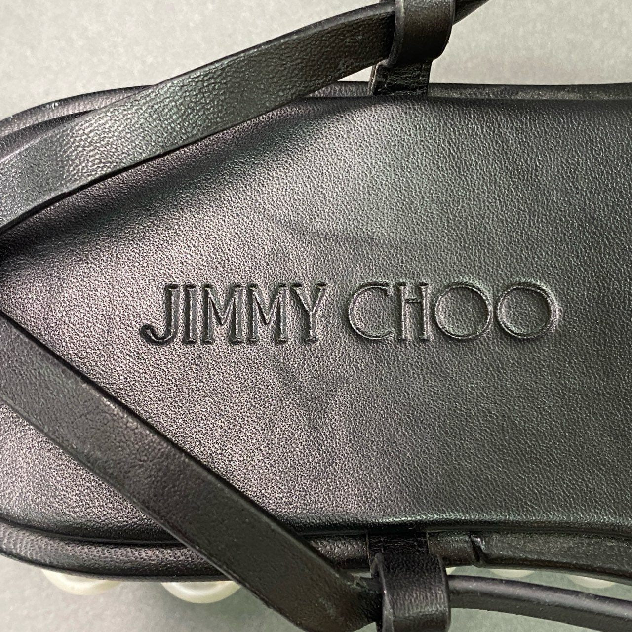 6a6 《美品》 JIMMY CHOO ジミーチュウ パール装飾 ストラップサンダル 36 ブラック レザー 厚底 スペイン製 シューズ 靴
