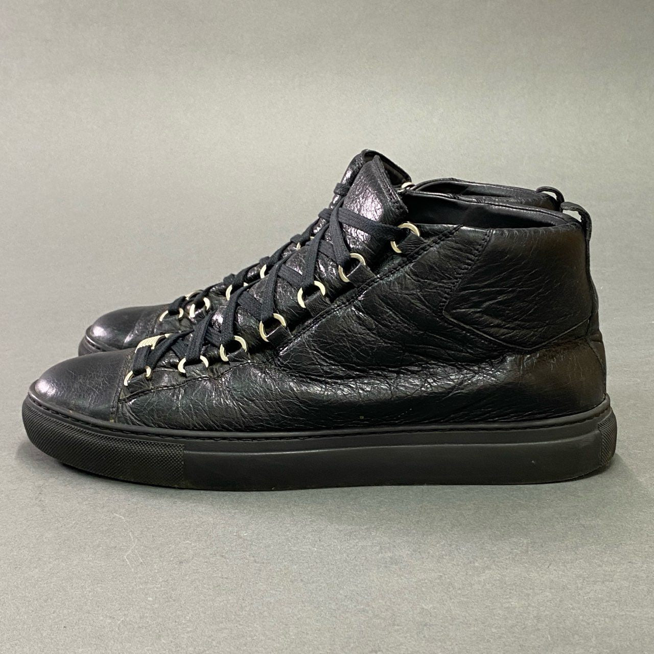 3a27 BALENCIAGA バレンシアガ ARENA アリーナ ハイカットスニーカー シューズ レザー 412381 42 ブラック 本革