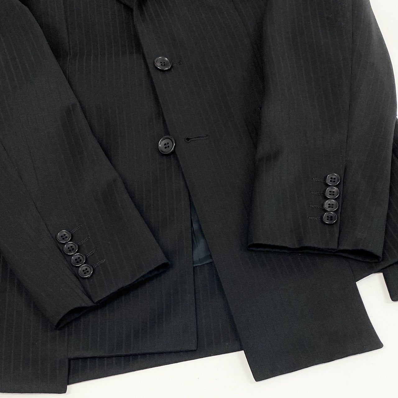17h20 COMME de GARCONS HOMME DEUX コムデギャルソン オムドゥ シングルスーツ セットアップ デザインジャケット DK-J030/DK-P032 サイズXS ブラック ストライプ ウール メンズk02i