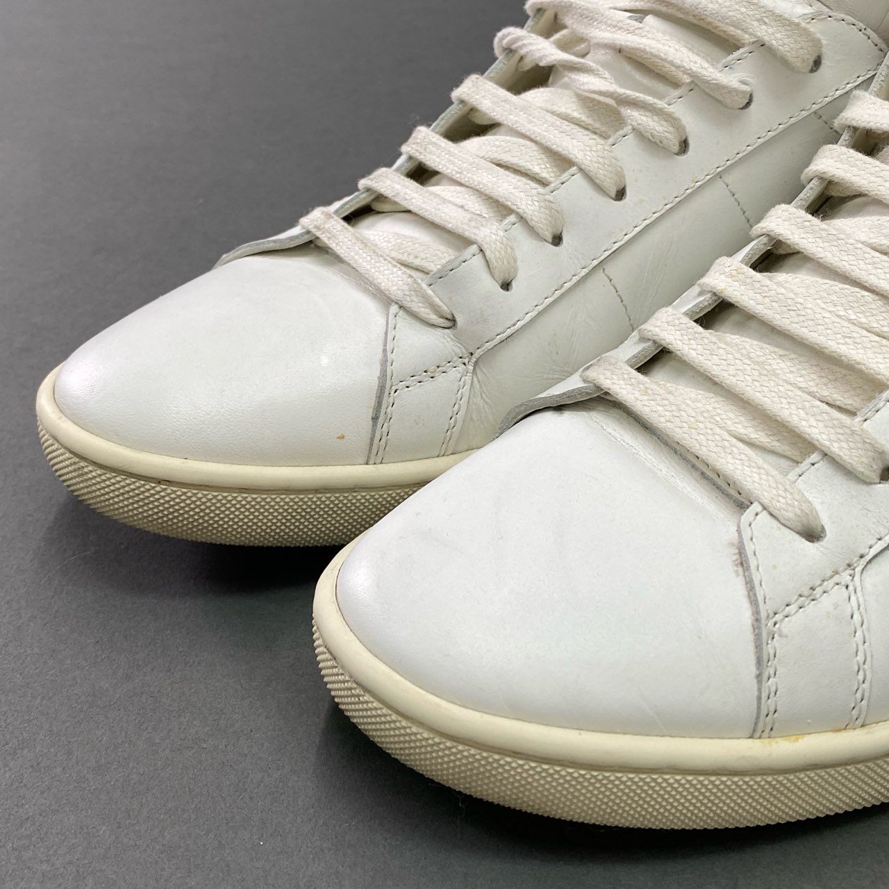1c19 SAINT LAURENT サンローラン 金ロゴ ハイカットスニーカー SL01H 41 ホワイト レザー シューズ イタリア製