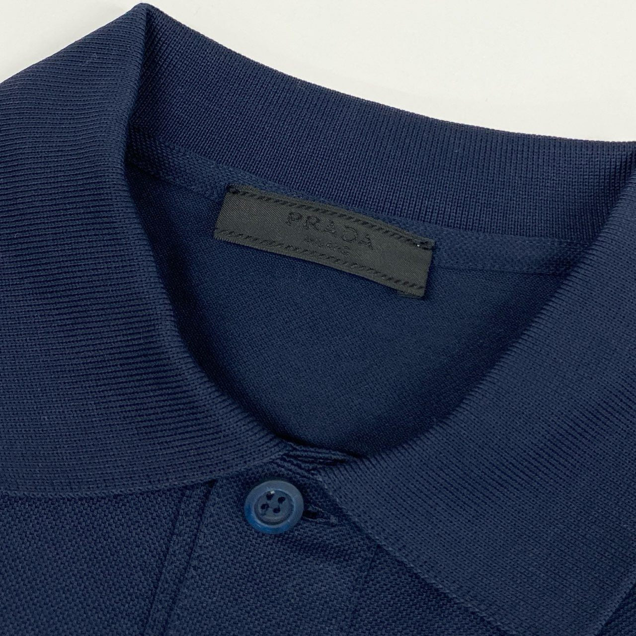 33k29② 《美品》 PRADA プラダ 長袖ポロシャツ コットンシャツ ロングスリーブ カットソー 鹿の子 薄手 メンズ DNA605 XS ネイビー 綿100