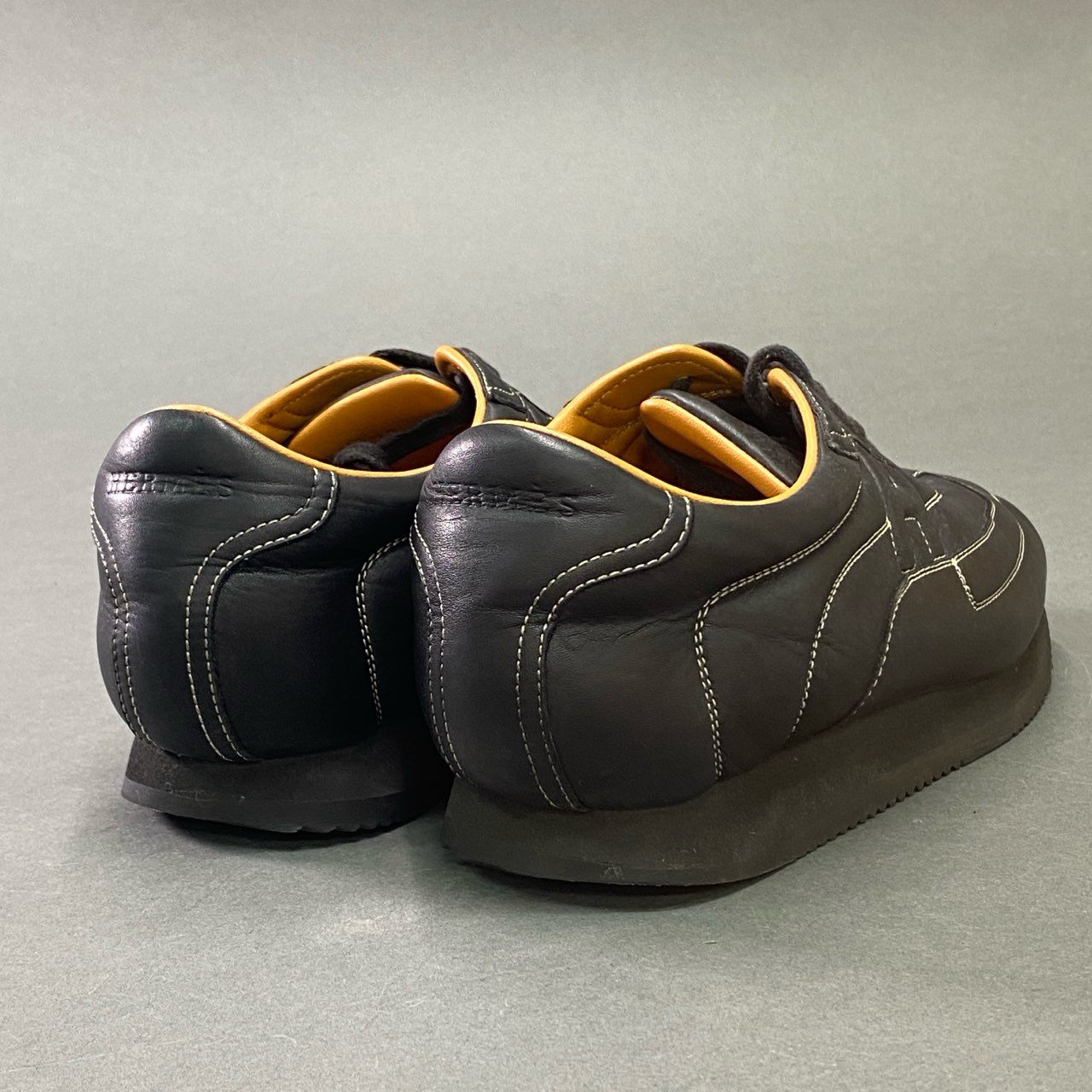6b17 HERMES エルメス クイック レザースニーカー 39 ブラック Leather Hロゴ イタリア製 シューズ