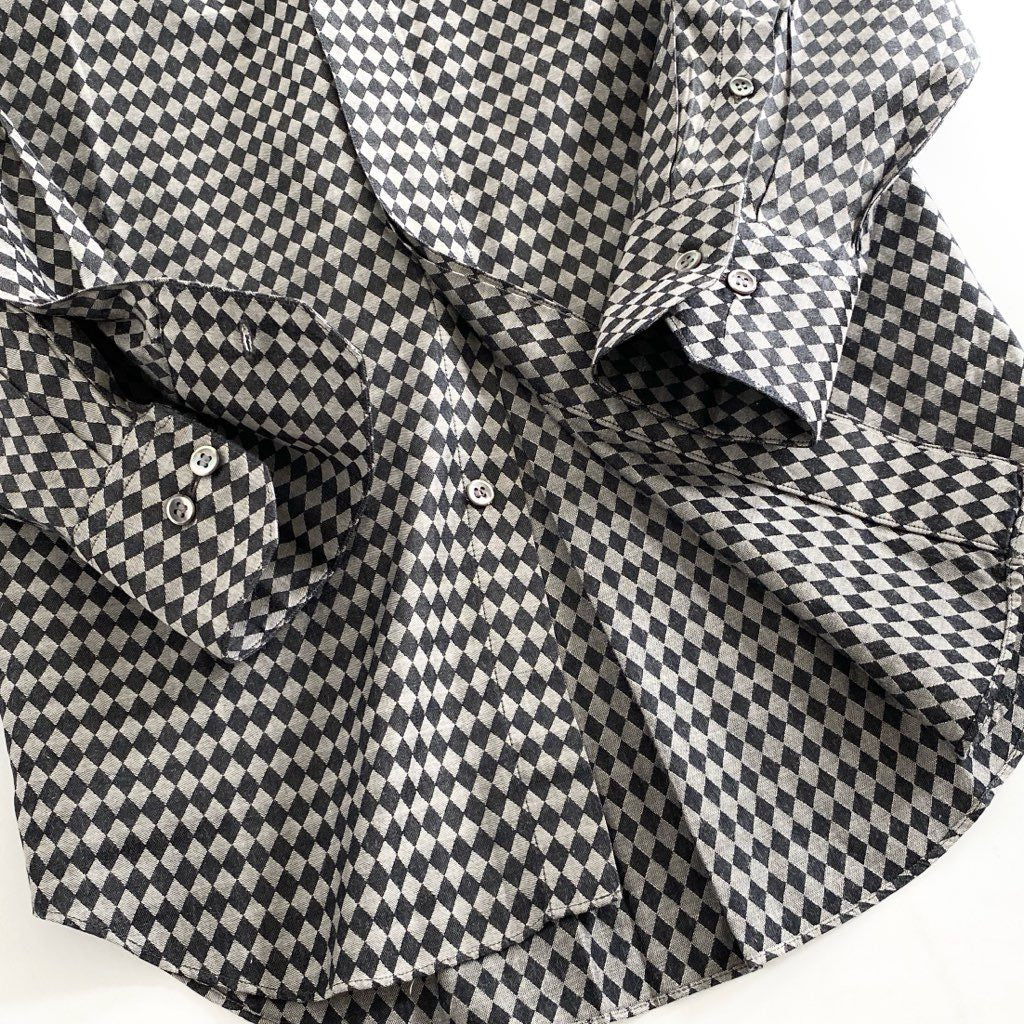 52f20 GAULTIER HOMME objet ジャンポールゴルチエ 長袖シャツ トップス ダイヤ柄 サイズ48 ブラック×グレー コットン100% メンズ