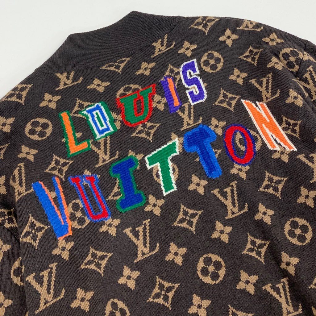 1l8 イタリア製 LOUIS VUITTON ルイヴィトン NBAモノグラム グラフィックジップアップニットブルゾン ジャケット RM212M ZLL HLN11W サイズS ブラウン ウール100% メンズ 秋冬