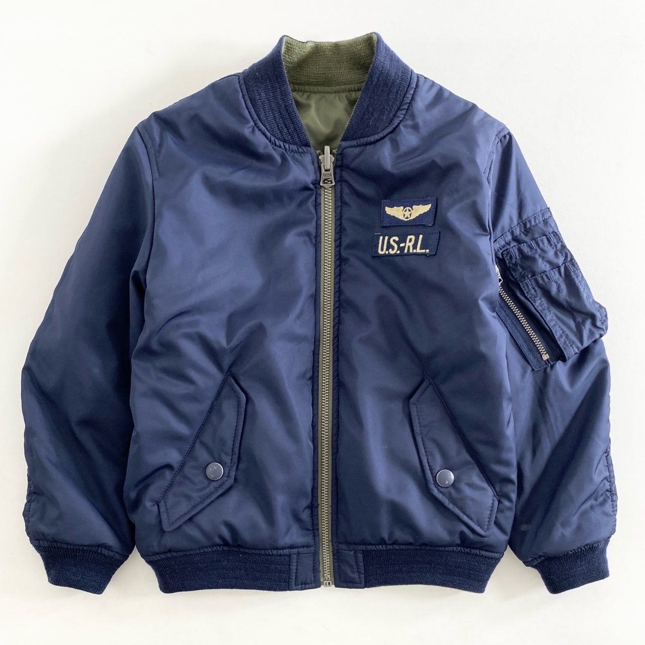 88i3② 《未使用保管品》定価¥29,590 POLO RALPH LAUREN ポロ ラルフローレン ワッペン付き MA-1 フライトジャケット 6 カーキ タグ付