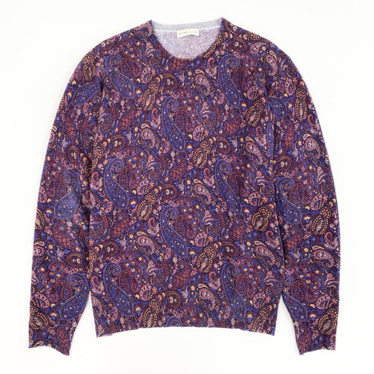 81d4 《美品》 ETRO エトロ ペイズリー 薄手ニットセーター L パープル イタリア製 総柄