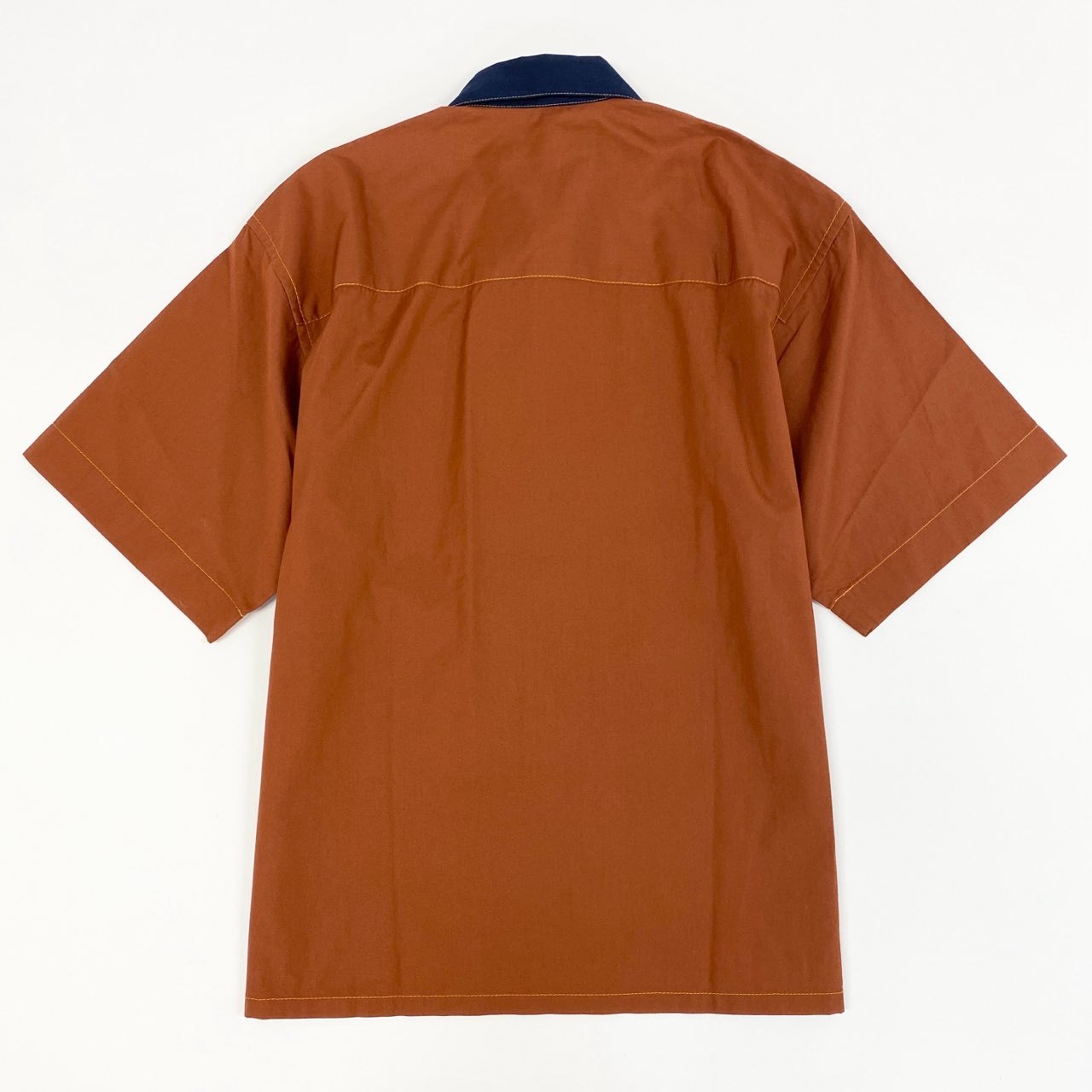 48e12 MARNI マルニ コットンポプリンオープンカラー S/S ロゴシャツ 半袖シャツ ボックスシルエット CUMU0213P2 46 テラコッタ ブラウン系