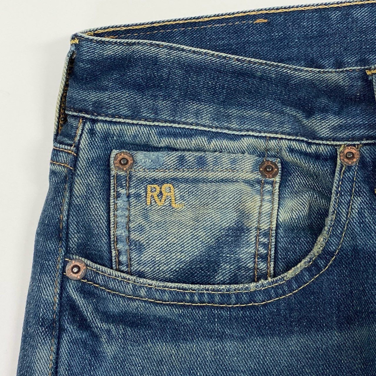 7i25 《美品》RRL ダブルアールエル デニムパンツ ダメージリペア加工 ジップフライ コットン RN41381 30×30 インディゴ メンズk02i