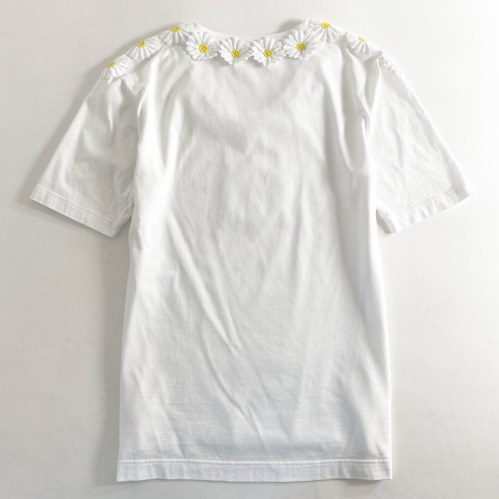 23f8 DOLCE&GABBANA ドルチェ&ガッバーナ フラワー刺繍 立体装飾レース Tシャツ 半袖カットソー サイズ38 ホワイト レディース