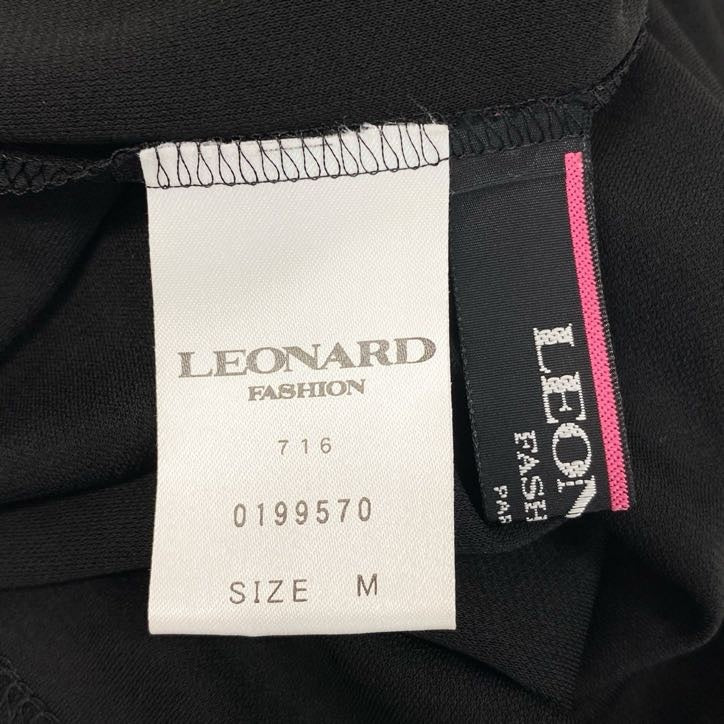 80g23 【美品】 LEONARD レオナール 七分袖カットソー トップス カンカン素材 ロゴ刺繍 薄手 春夏 レディース 女性用 0199570 M ブラック