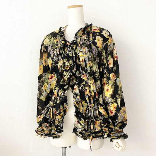 6d23 KANEKO ISAO カネコイサオ フリルブラウス 長袖シャツ 花柄ブラウス マルチカラー ポリエステル100% レディース 日本製