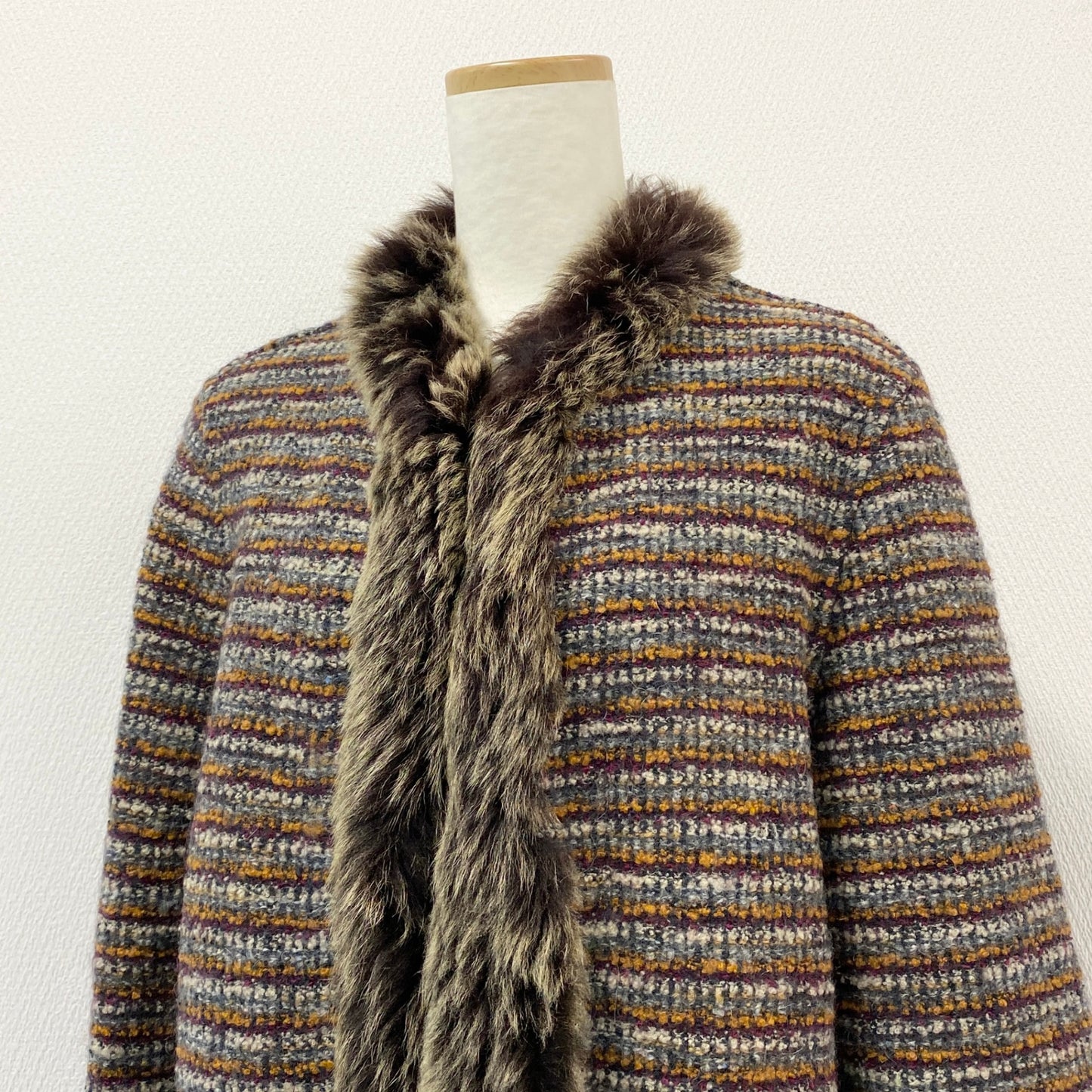 16h9《美品》MISSONI ミッソーニ ニットジャケット ニットコート ボーダー ファー イタリア製 92 マルチカラー レディースu02t