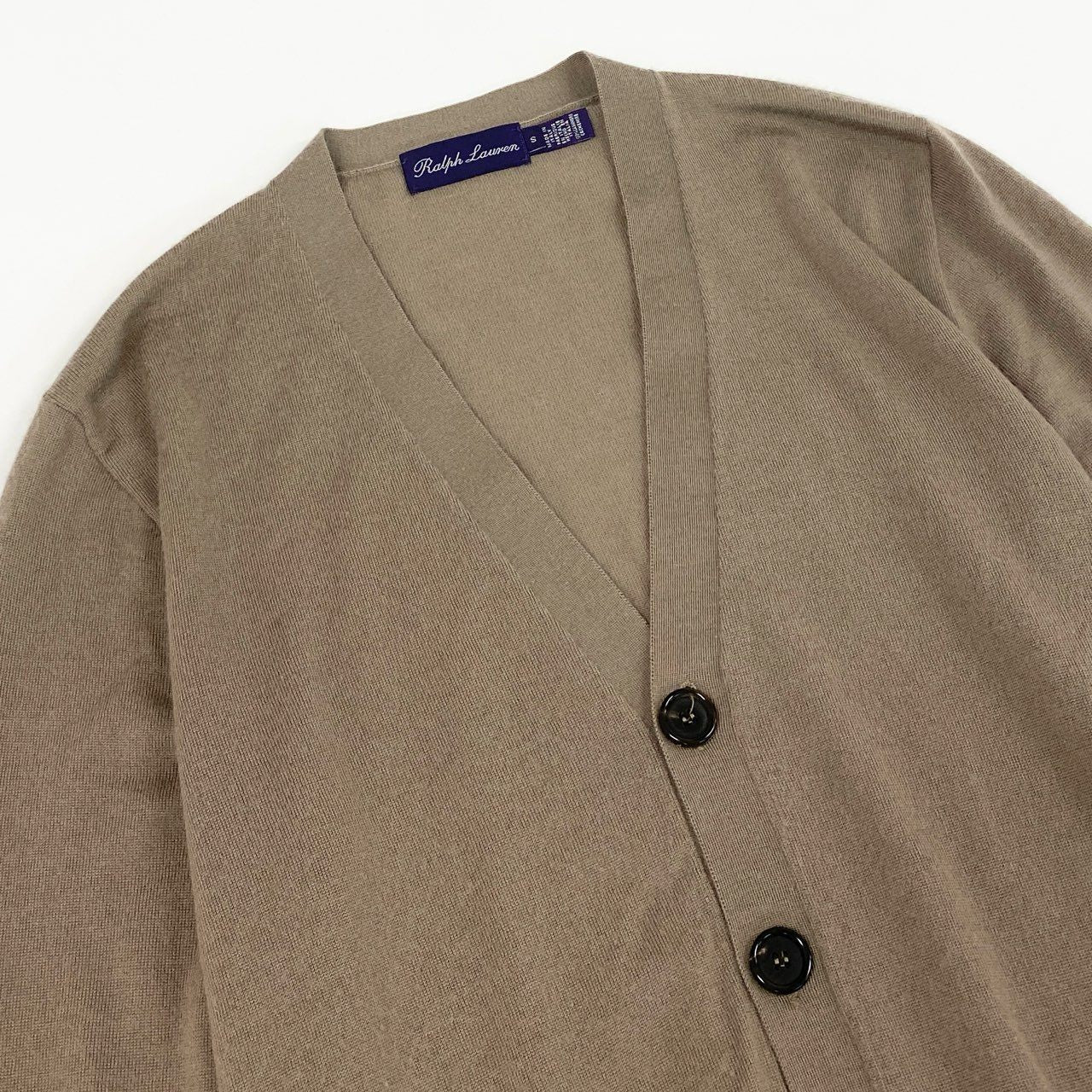 53e19 RALPH LAUREN PURPLE LABEL ラルフローレン パープルレーベル 総カシミヤ 長袖 ニット カディガン 羽織 トップス Sサイズ ブラウン ベージュ系 カシミア100%