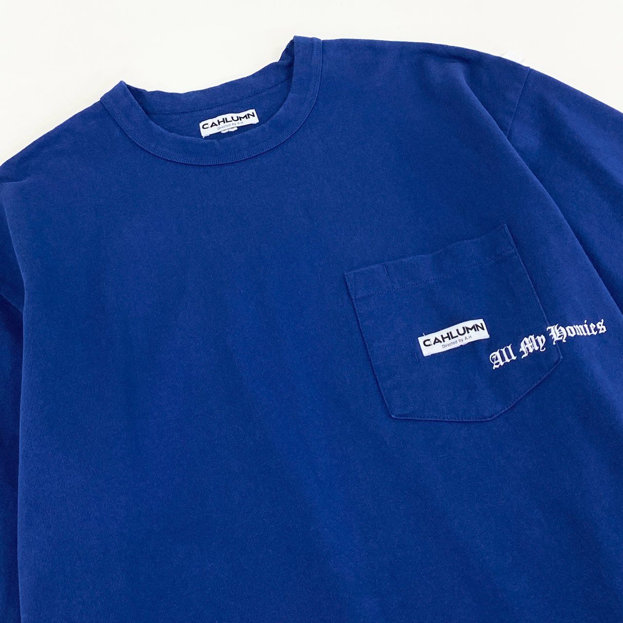 36e2 CAHLUMN × ALL MY HOMIES カウラム オールマイホーミーズ Tシャツ 変形カットソー オーバーサイズ トップス XLサイズ ブルー コットン
