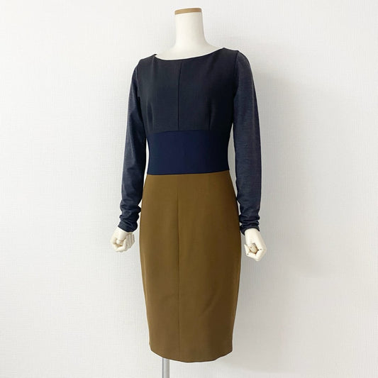 52h13 《未使用保管品》定価¥91,000 Max Mara マックスマーラ 袖切替 ウールワンピース 38 グレー ブラウン ドレス イタリア製