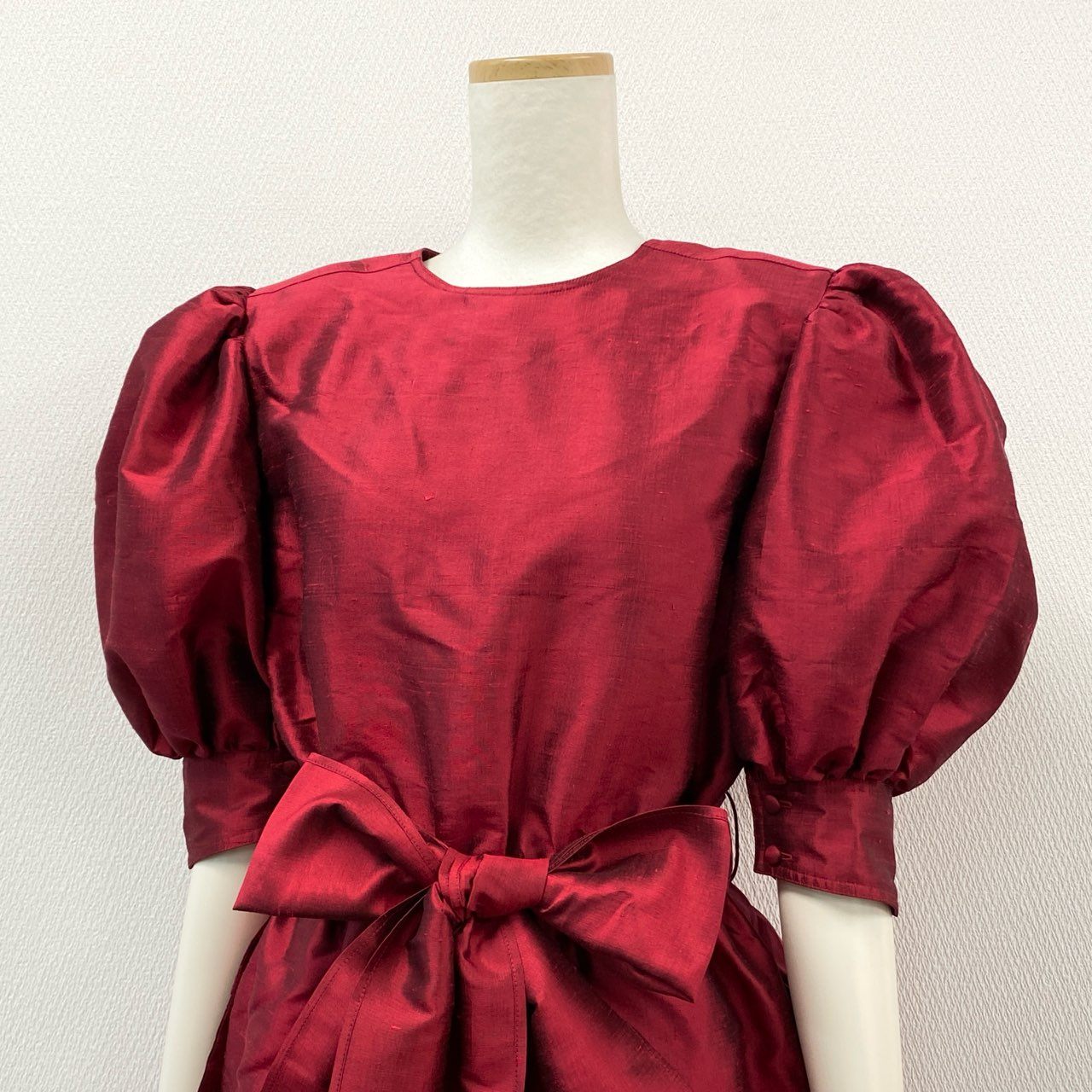 65g18 【Vintage】Thierry Mugler ティエリーミュグレー シルク100 デザインワンピース 半袖ドレス サイズ9 レッド系 レディース 女性用