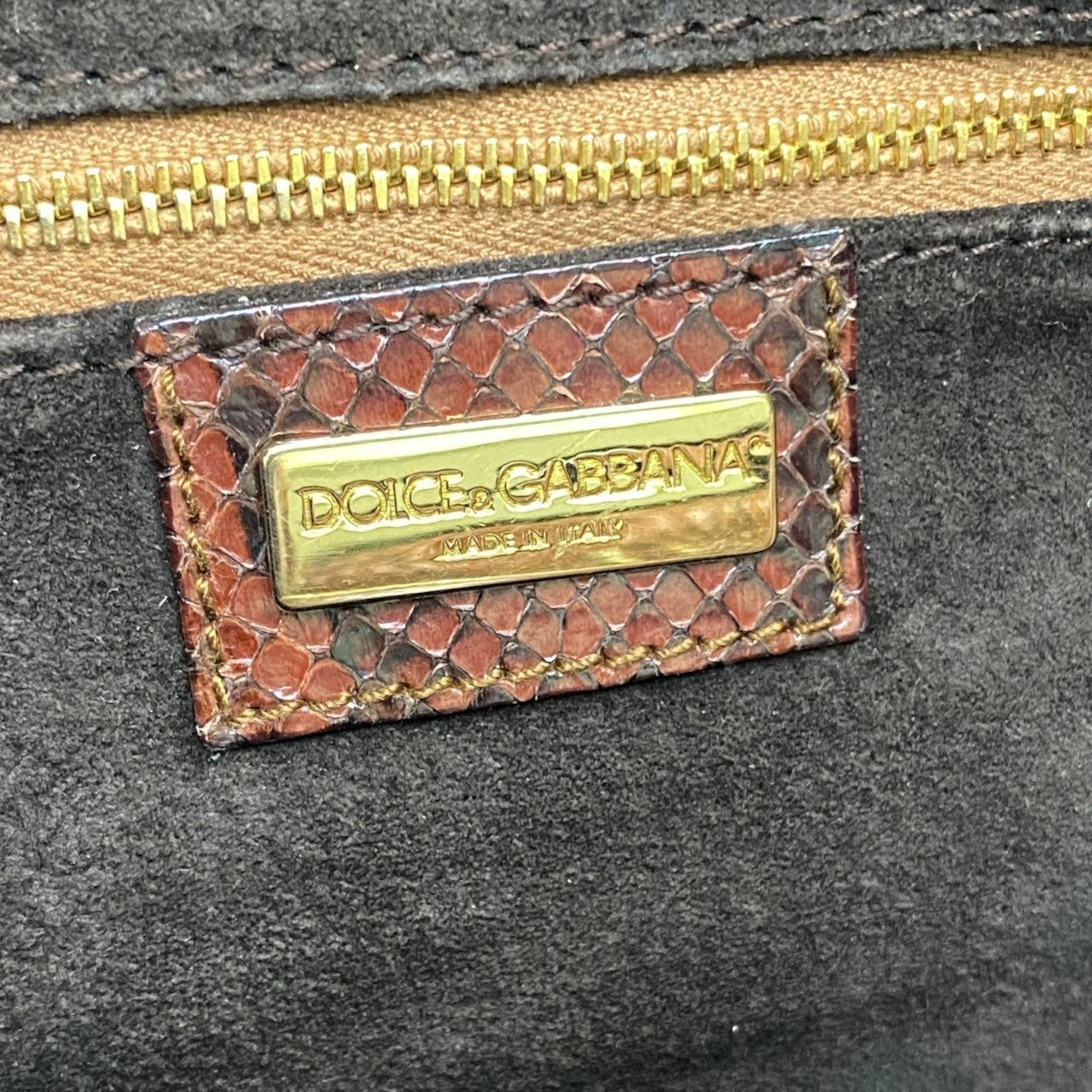 h29 DOLCE&GABBANA ドルチェアンドガッバーナ リアルパイソン ハンドバッグ ゴールド金具 ブラウン系 パイソンレザーu02t