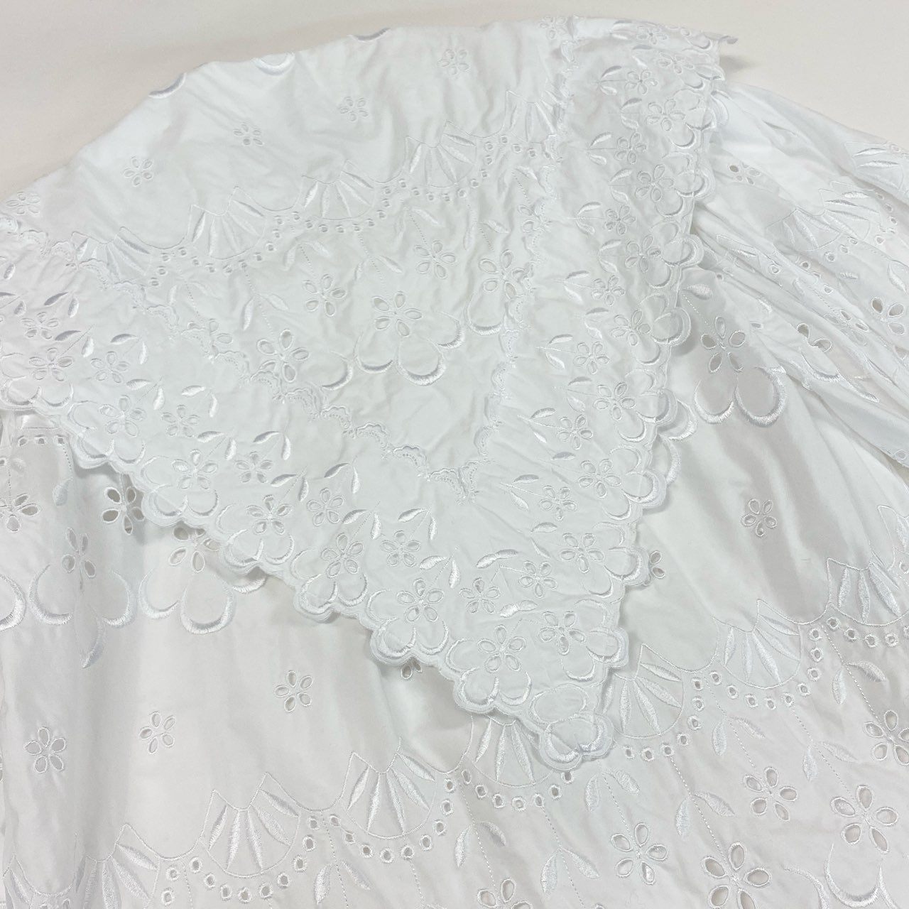 56f5 SIMONE ROCHA シモーネロシャ レース刺繍 長袖 セーラーブラウス シャツ チュニック ソングスリーブ トップス UK4 ホワイト コットン