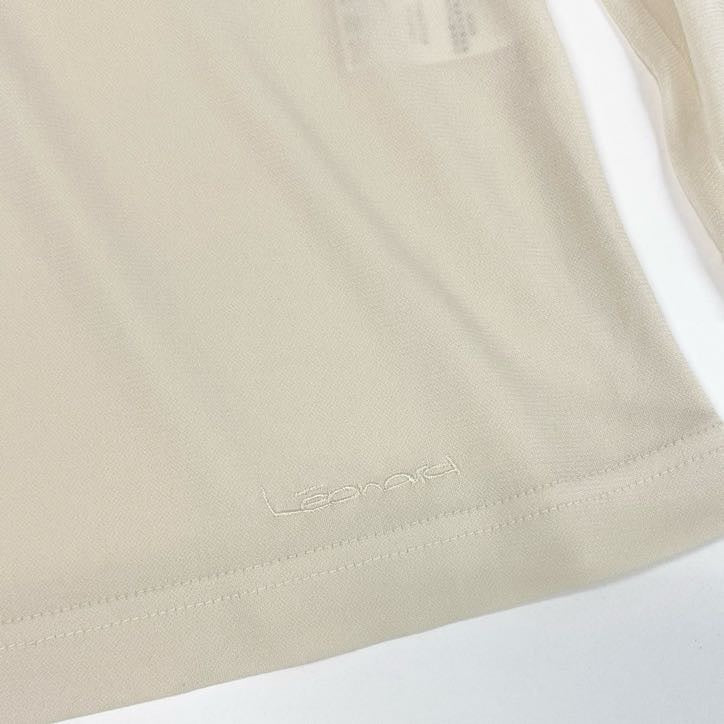 80g23 LEONARD レオナール ハイネック カンカン素材 ストレッチ ボトルネック 七分袖カットソー レディース 女性用 0189575 L ホワイト