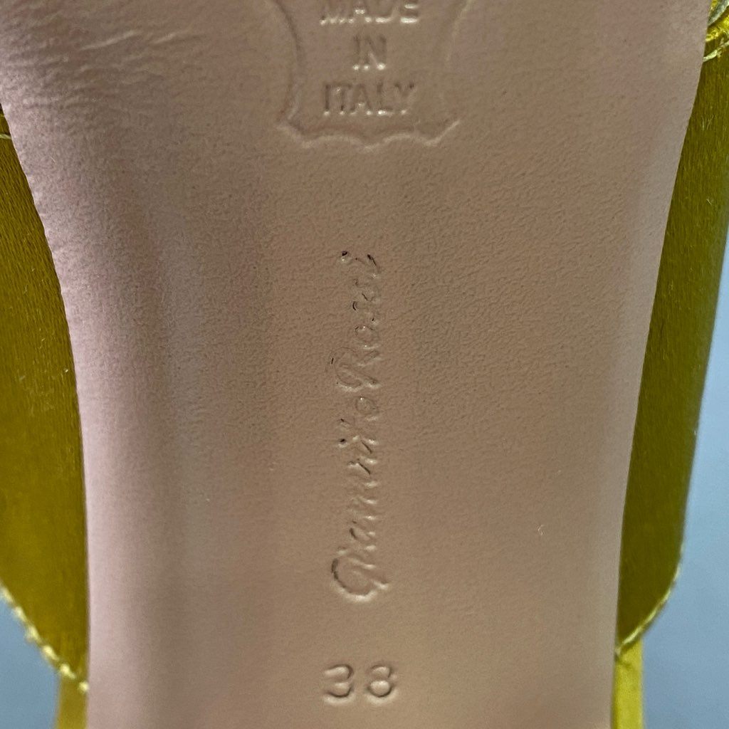 3d3 Gianvito Rossi ジャンヴィトロッシ チャンキーヒール サテン ミュール サンダル パンプス シューズ イタリア製 38 ゴールド