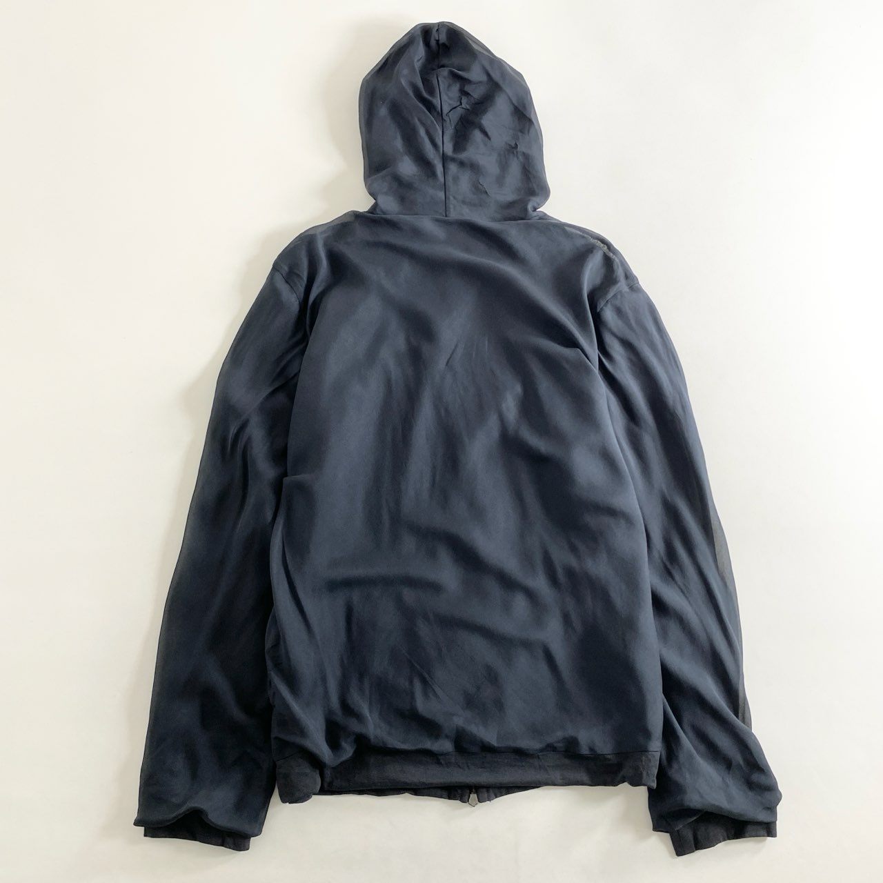 25h9 LANVIN ランバン シルク100% ジップアップパーカー XL ネイビー トップス 羽織 薄手