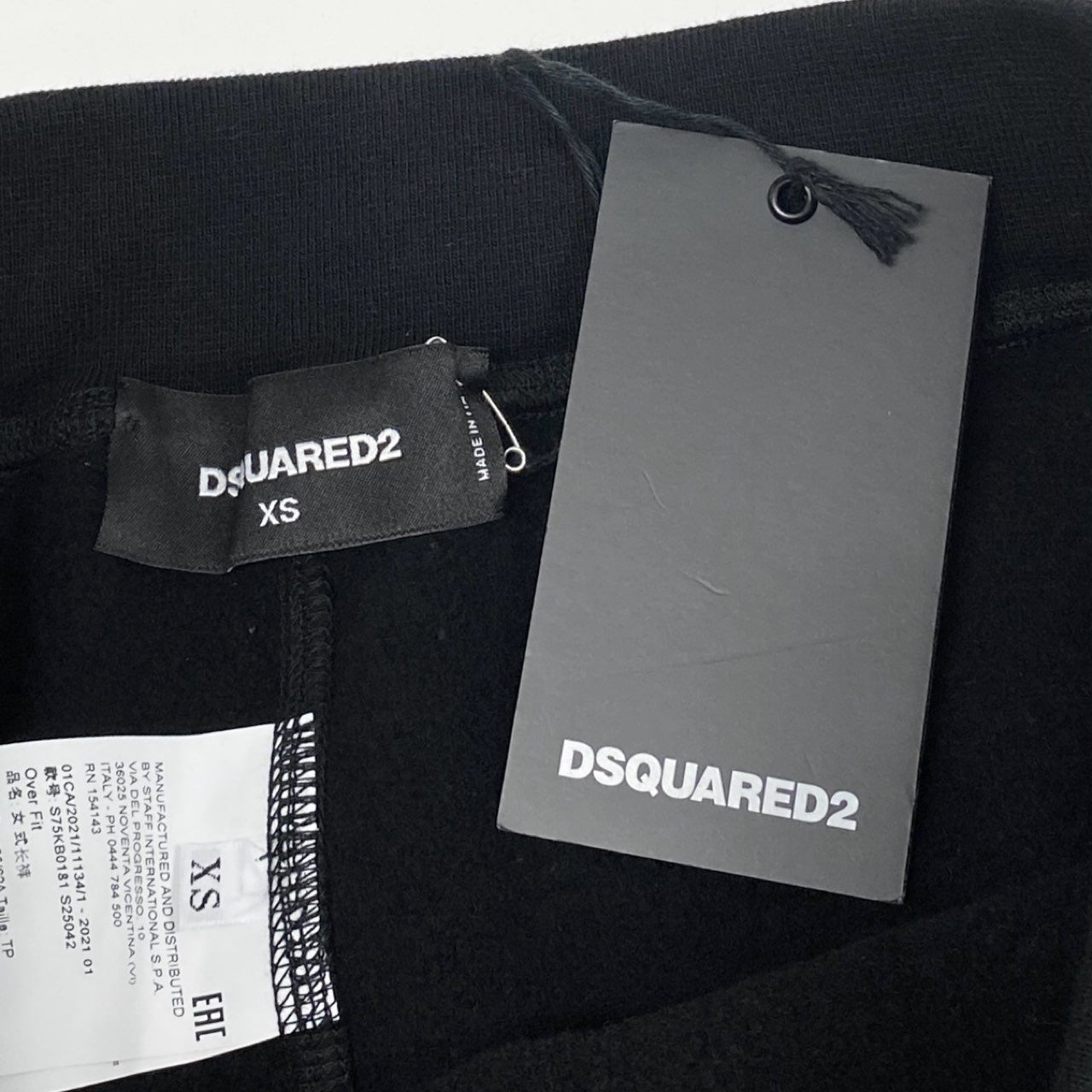66g24 《タグ付き》 DSQUARED2 ディースクエアード スウェットパンツ イージーパンツ ロゴプリント クロップド丈 XS ブラック レディース_