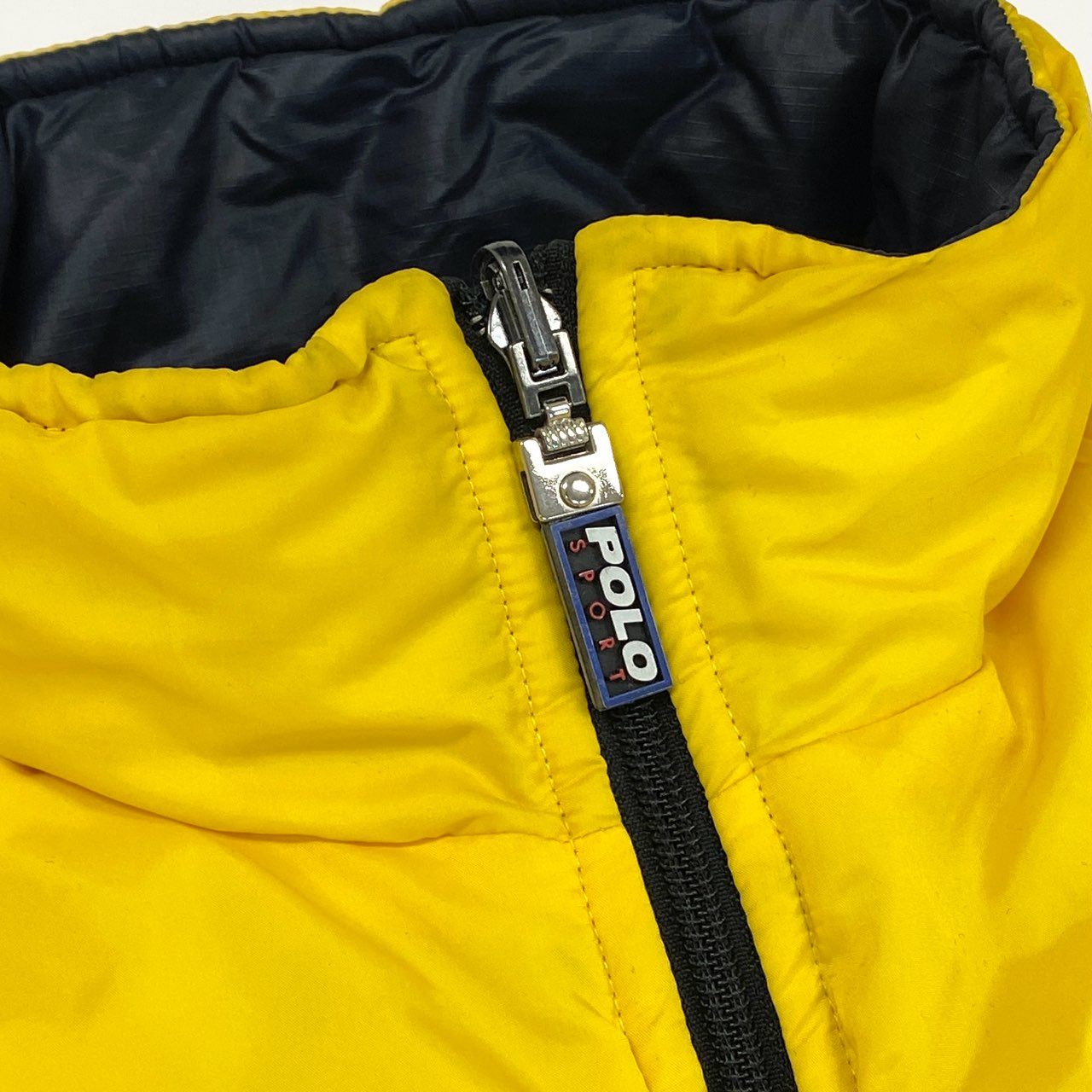 3a27 POLO RALPH LAUREN ポロラルフローレン 90’s リバーシブル ハーフジップ 中綿ジャケット L イエロー ネイビー アノラック Vintage ヴィンテージ 冬