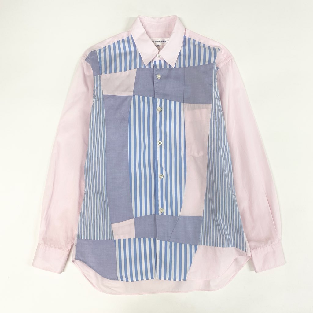 22d6 COMME des GARCONS SHIRT コムデギャルソンシャツ クレイジーパターン 長袖シャツ 再構築 ストライプ フランス製 W17060 XS ピンク ブルー コットン