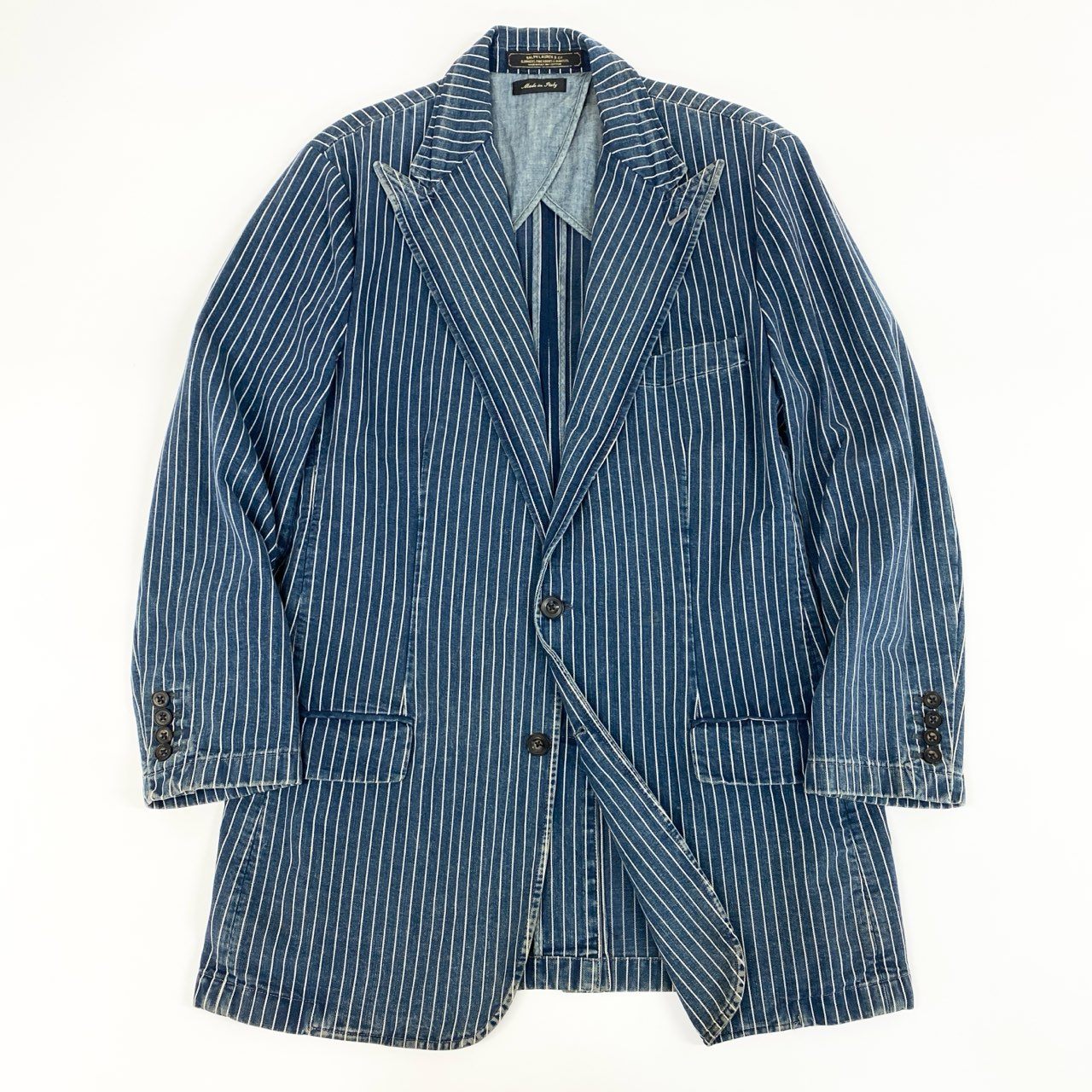 43f25 【イタリア製】POLO by RALPH LAUREN ポロバイラルフローレン 希少モデル インディゴ ヒッコリーストライプ テーラードジャケット ピークドラペル サイズ42 メンズ ドレスジャケット