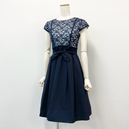 74c14 【新品保管品】 TOCCA トッカ 半袖ワンピース レース 花柄ワンピース オケージョンワンピース フレンチスリーブ 6646806 0 ネイビー
