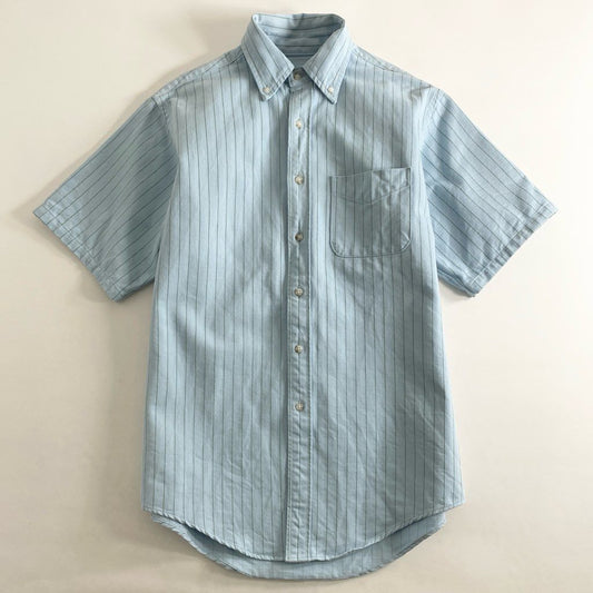 53h13 日本製 DRESS ドレス にしのや 半袖シャツ ボタンダウンシャツ ストライプ オーバーサイズ サイズM ライトブルー×グリーン コットン100% メンズ 男性用