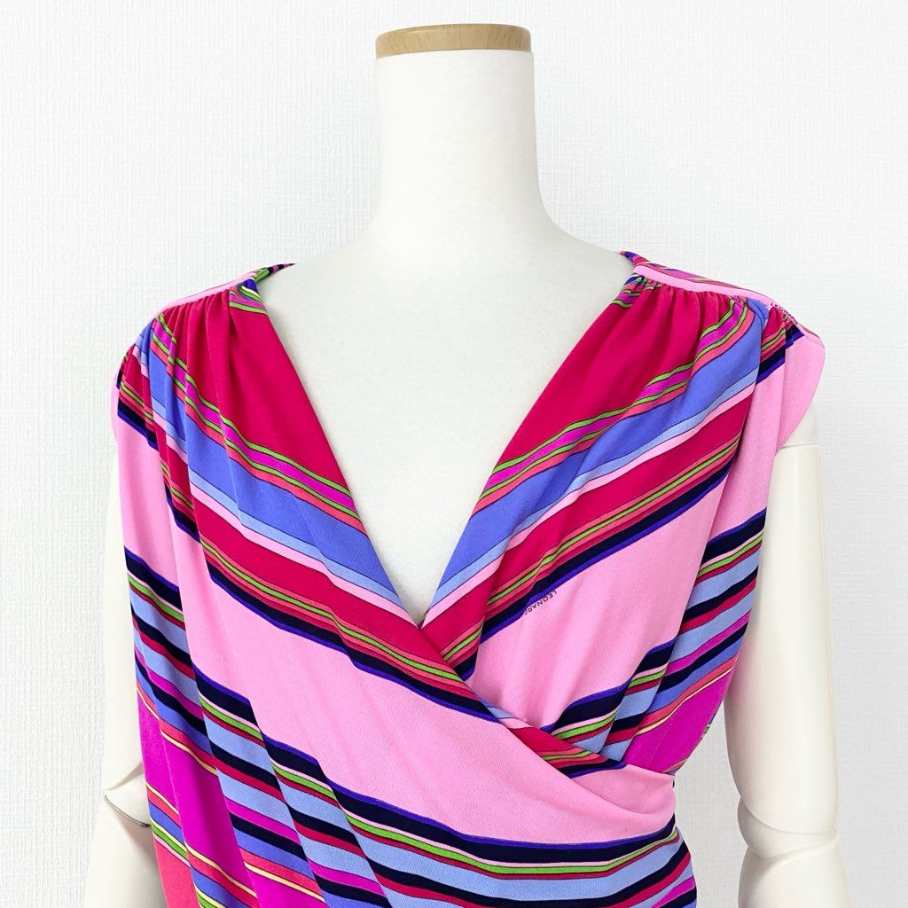 9d9 イタリア製 LEONARD レオナール カシュクール ノースリーブトップス カットソー トップス サイズ38 マルチカラー シルク100% レディース