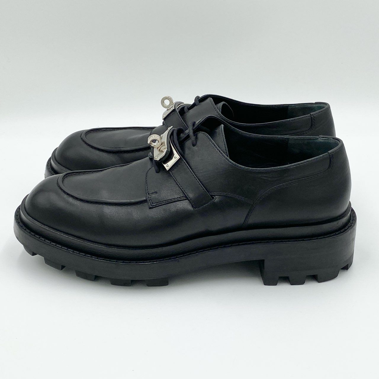 1h21 HERMES エルメス ダービーシューズ ファースト レザーシューズ 革靴 BR222945ZH サイズ41.5 ブラック レザー メンズk02i