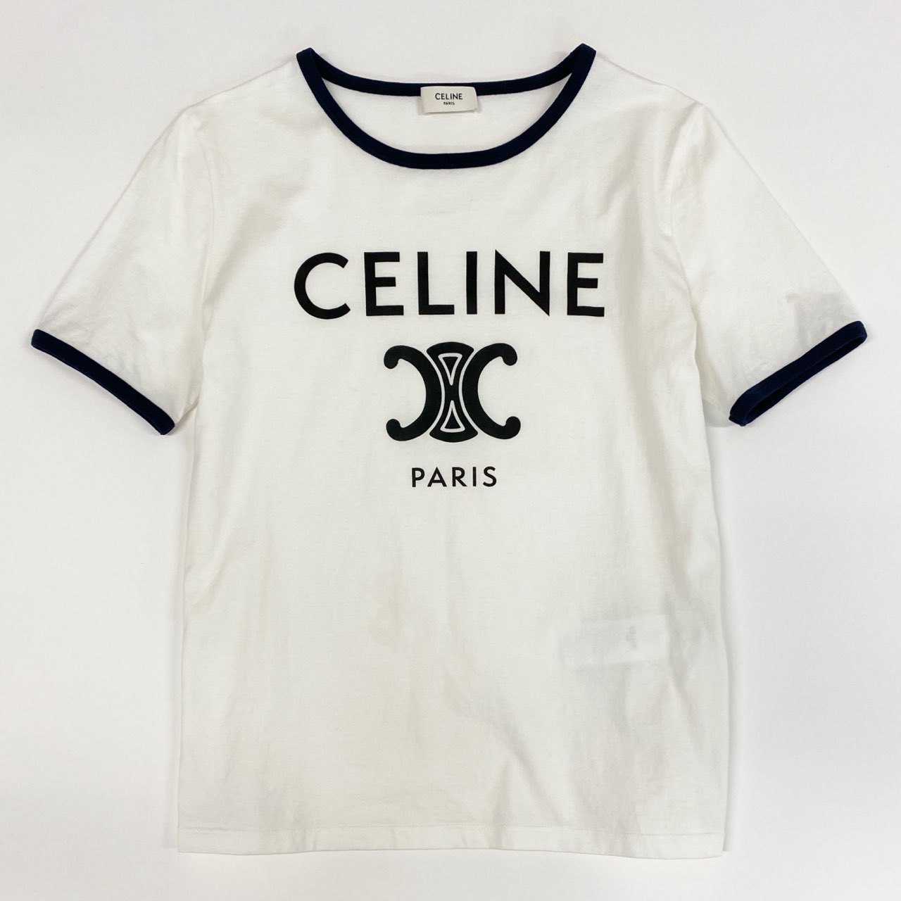 70a15 フランス製 CELINE セリーヌ トリオンフ リンガー Tシャツ カットソー トップス 2X872671Q サイズS ホワイト コットン100% レディース