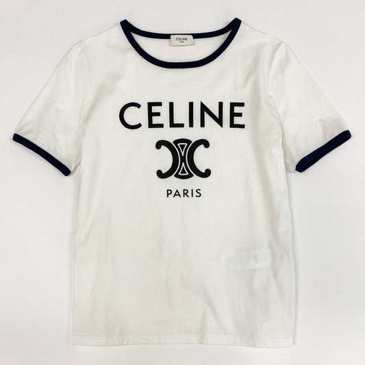 70a15 フランス製 CELINE セリーヌ トリオンフ リンガー Tシャツ カットソー トップス 2X872671Q サイズS ホワイト コットン100% レディース