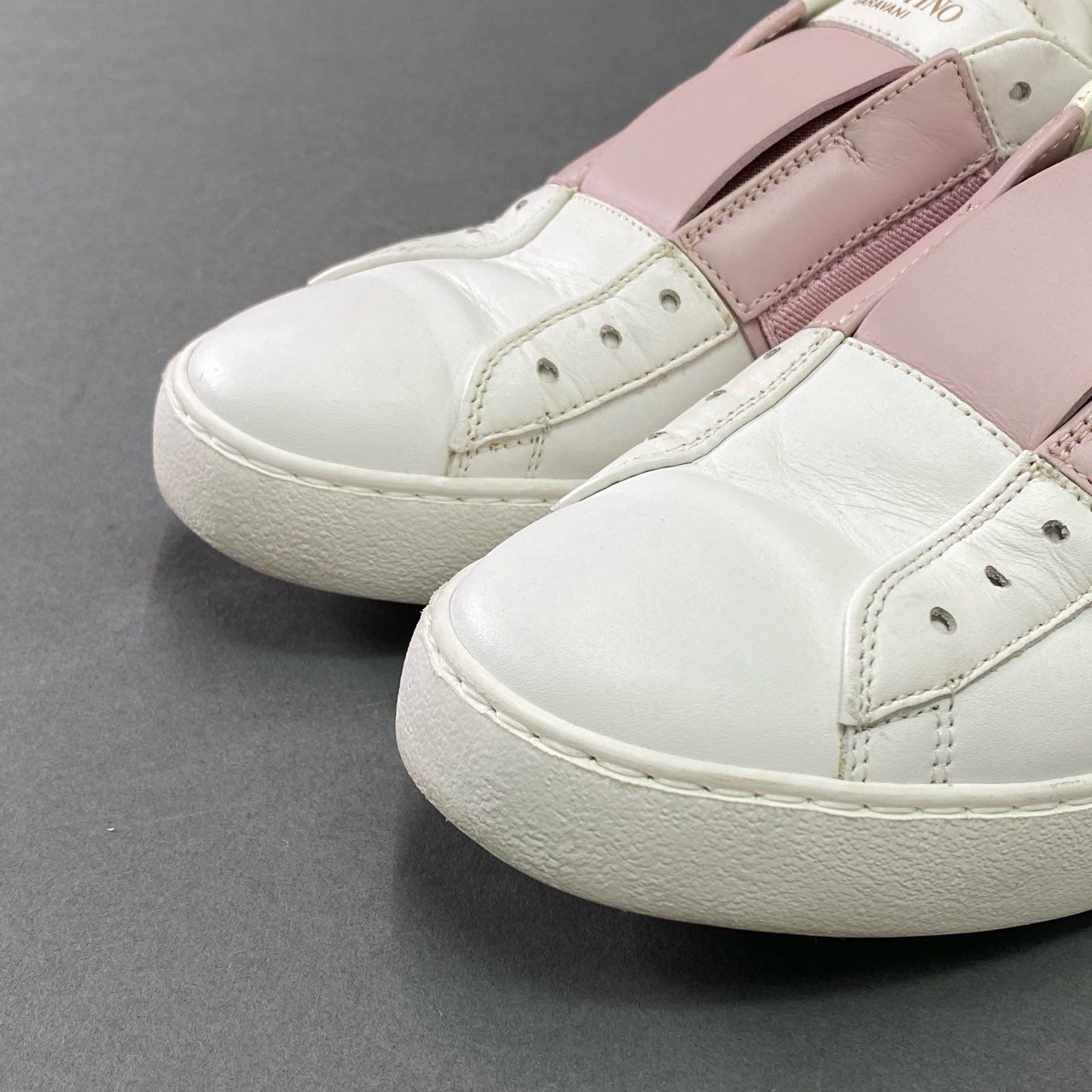 3b7 VALENTINO ヴァレンティノ オープンスニーカー 37 ホワイト ピンク レザー スタッズ スリッポン シューズ イタリア製