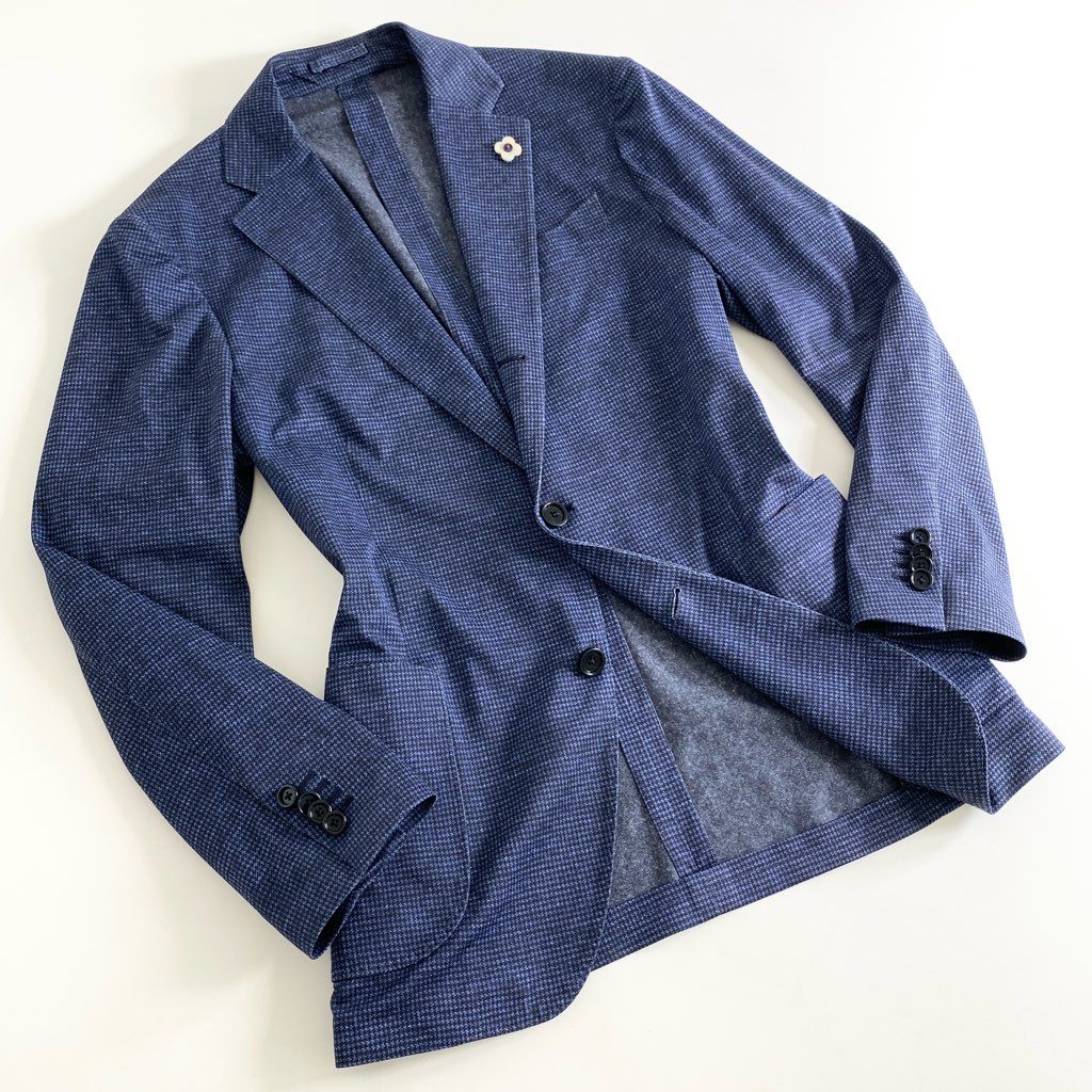 65e5 イタリア製 LARDINI ラルディーニ easy wear イージーウェア テーラードジャケット サマージャケット ストレッチ ブートニエール付き JX939AQ51 サイズ48 7R ネイビー ポリエステル100% メンズ 現行タグ