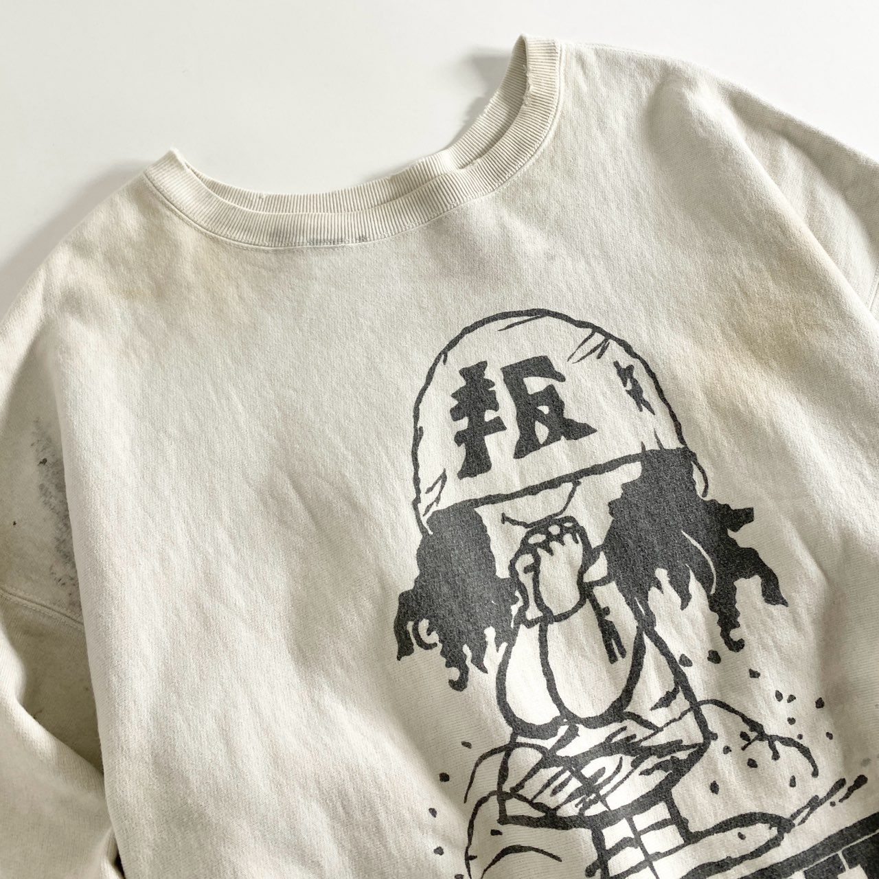 25e26 BOWWOW バウワウ ”YOKO” SWEAT SHIRTS PEACENIK クルーネック スウェット トレーナー ヴィンテージ加工 Lサイズ ライトグレー コットン 日本製