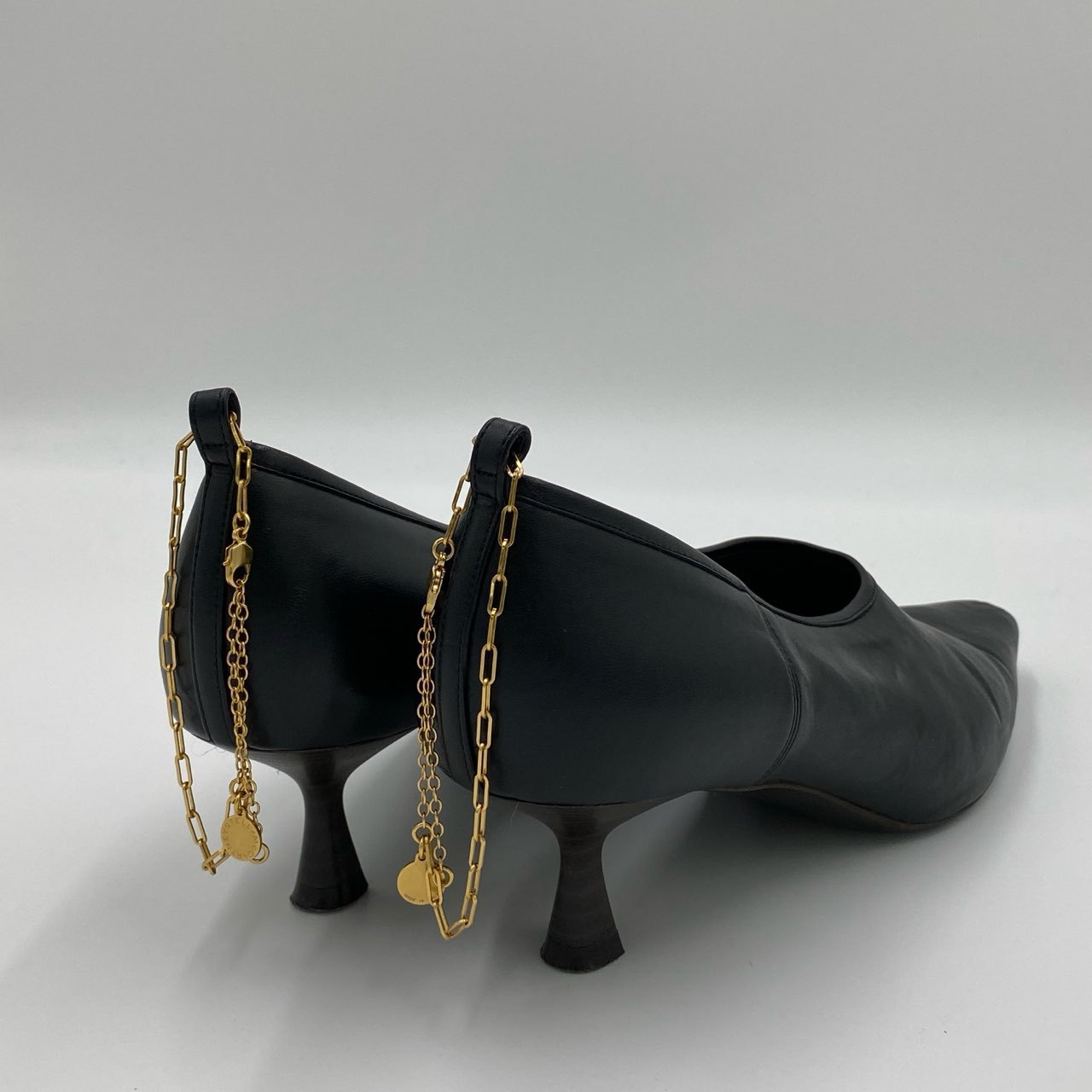 1h7 STELLA McCARTNEY ステラマッカートニー ゴールドチェーンストラップ パンプス サイズ36 ブラック エコレザー レディース シューズ 靴k02i
