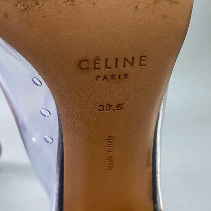 3f5 《美品》 CELINE セリーヌ フィービー期 バックジップ クリアロングブーツ 37.5 - 38 ブラック レザー シューズ イタリア背
