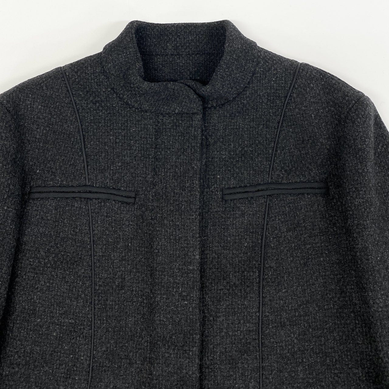 86i11 LOUIS VUITTON ルイヴィトン フランス製 ウール ツイードジャケット アウター 36 ブラック グレー Wool レディースo07t