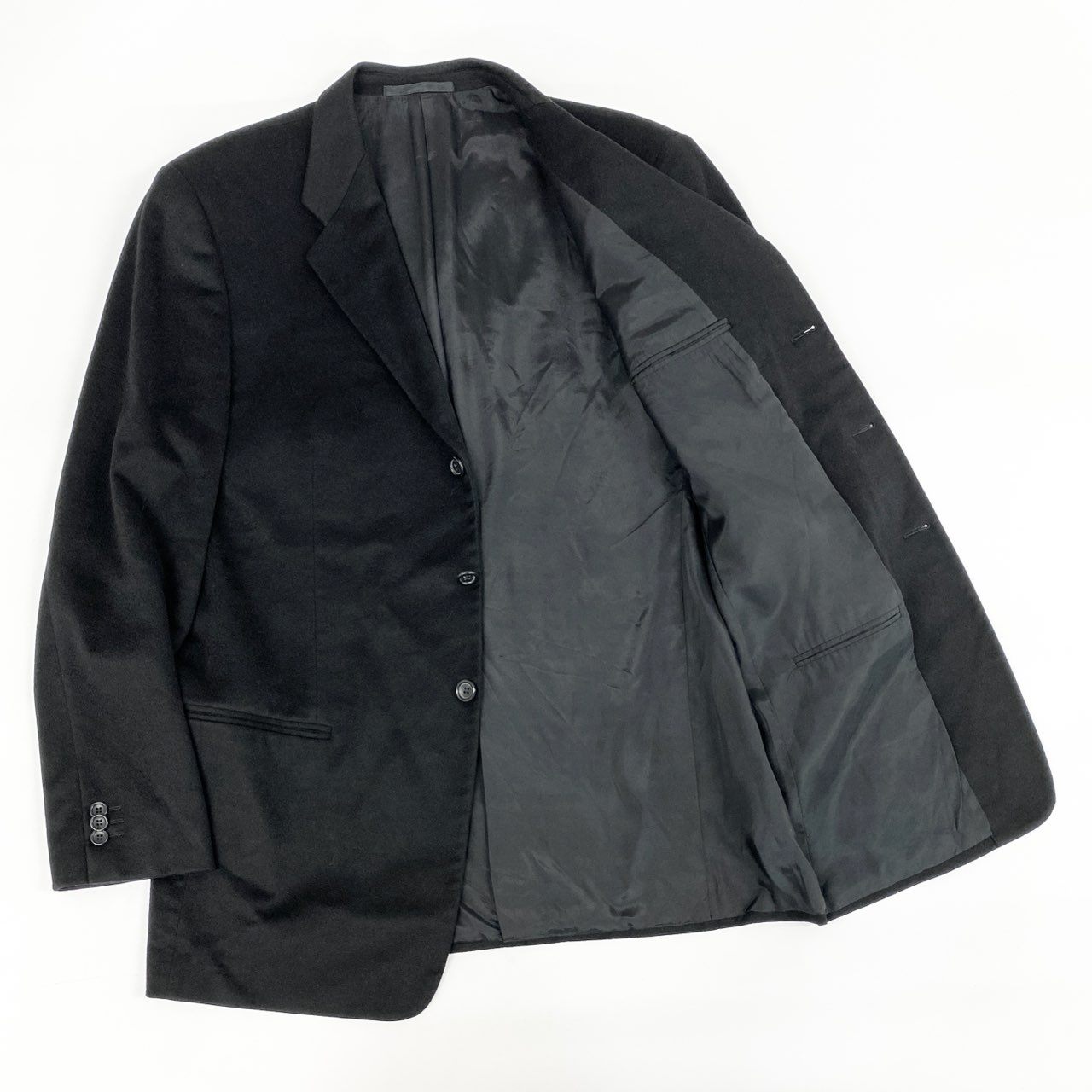 81h7 ARMANI COLLEZIONI アルマーニコレッツォーニ テーラードジャケット ブレザー 総カシミヤ 52 ブラック カシミア100% メンズk02i