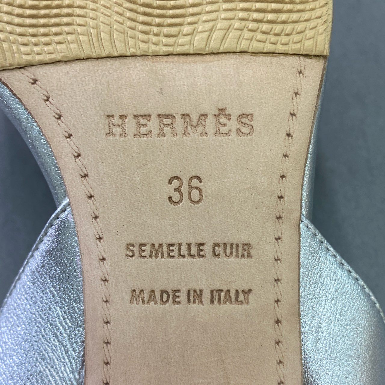 5d22 HERMES エルメス Hロゴ ナイト サンダル 36 シルバー レザー オアジス オランH シューズ イタリア製 夏