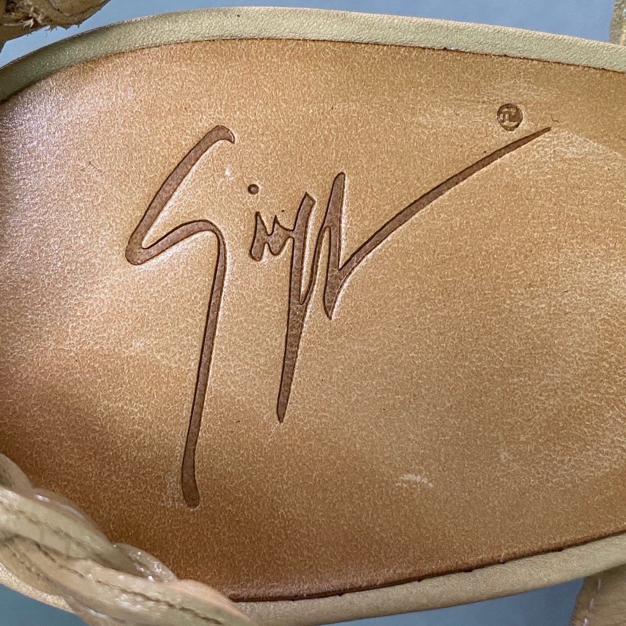 1e26 《美品》 GIUSEPPE ZANOTTI ジュゼッペザノッティ クリスタルビジュー レザーサンダル 37 ベージュ Leather アンクルストラップ シューズ 夏